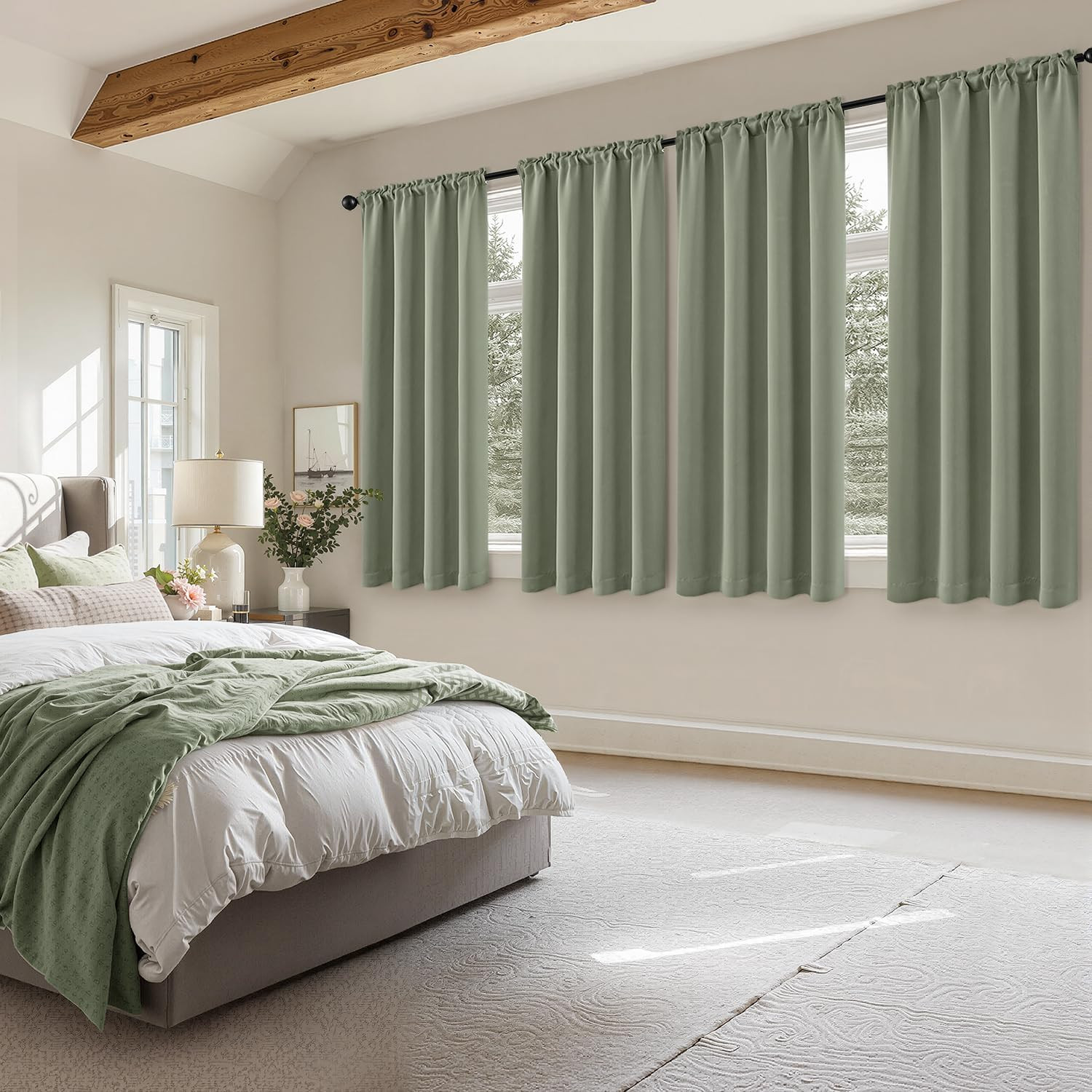 MIULEE Blackout Curtains 4 Panels Sets Sage Green 63 Inch Length, Top and Bottom