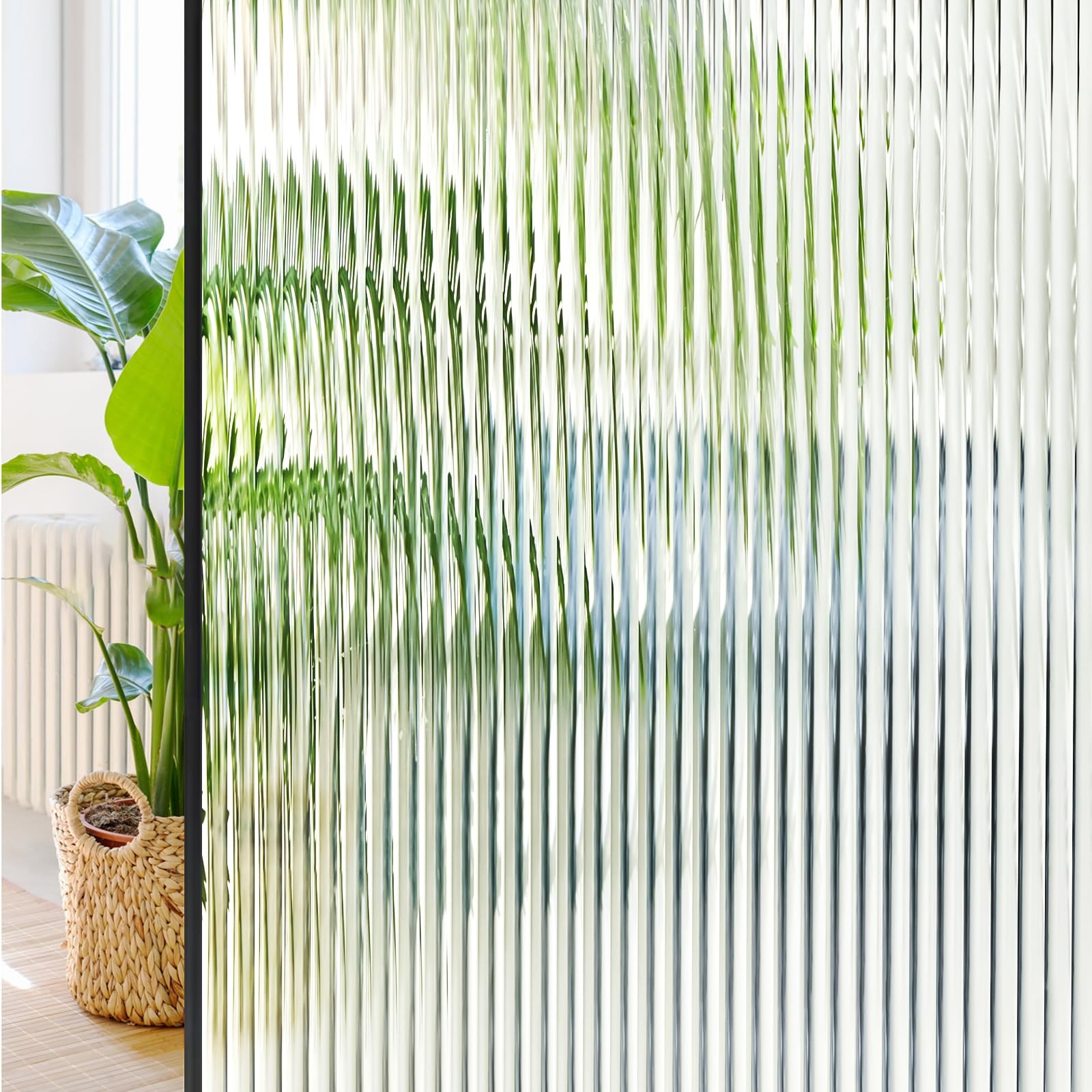 Windimiley Window Privacy Film 3D Reeded Glass 17.5 x 78.7 Inch, Transparent