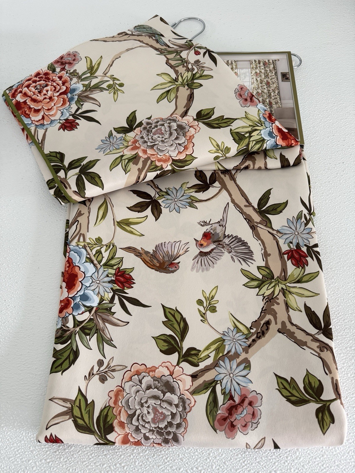 Lillian August Window Curtains 2 Panels 38 x 96″ Cream Birds Drapers Back Tab