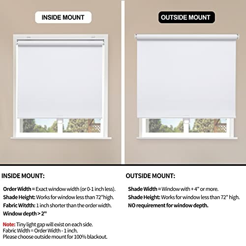 Blackout Roller Shades Blinds Cordless for Windows Pull Down 23″W x 72″H White