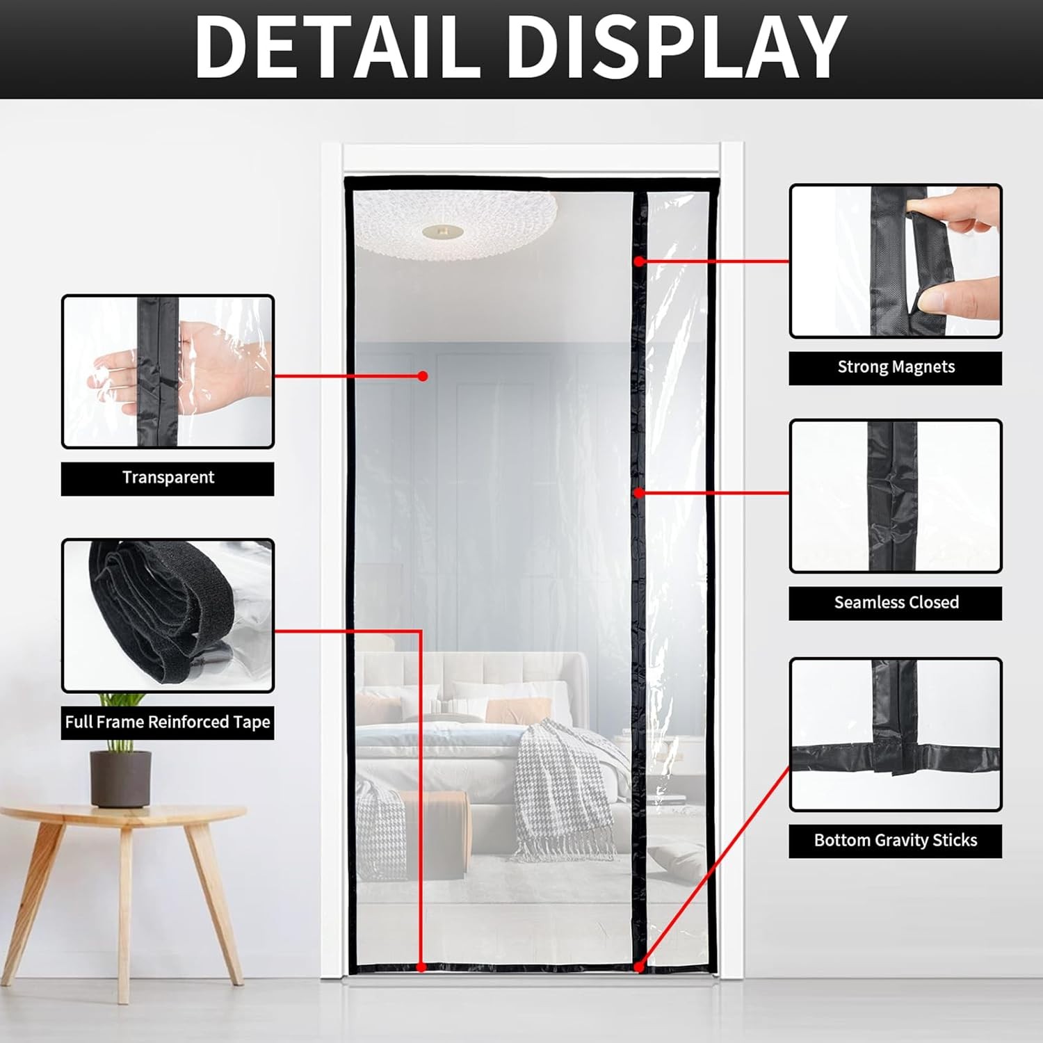 Transparent Reversible Left or Right Side Opening Insulated Door Curtain,