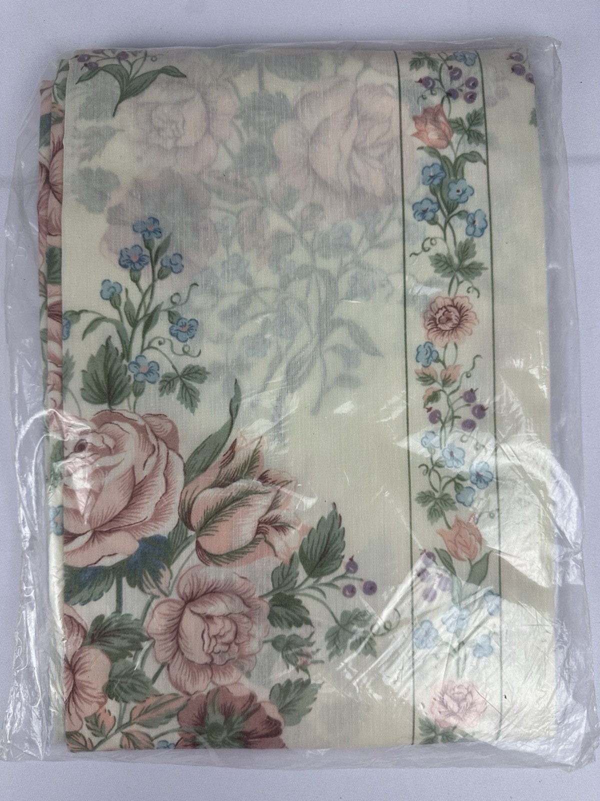 Vintage Bouquet Curtain Panel 45×84 Floral Stripe NOS Tailored Drapery Cottage