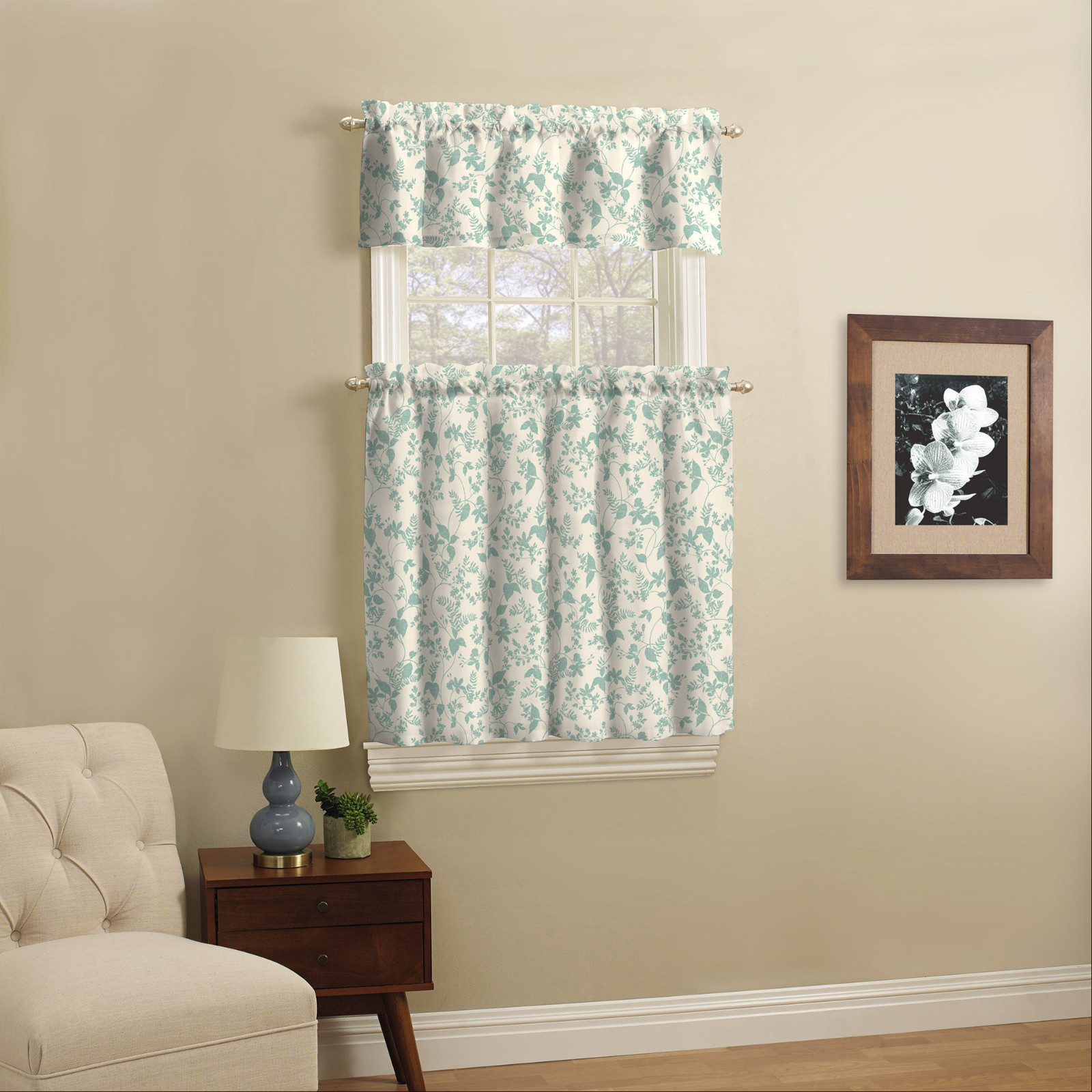 Leaf Vines 3 Piece Tailored Window Valance/Tier Sets, Color Choices, Modern -NEW