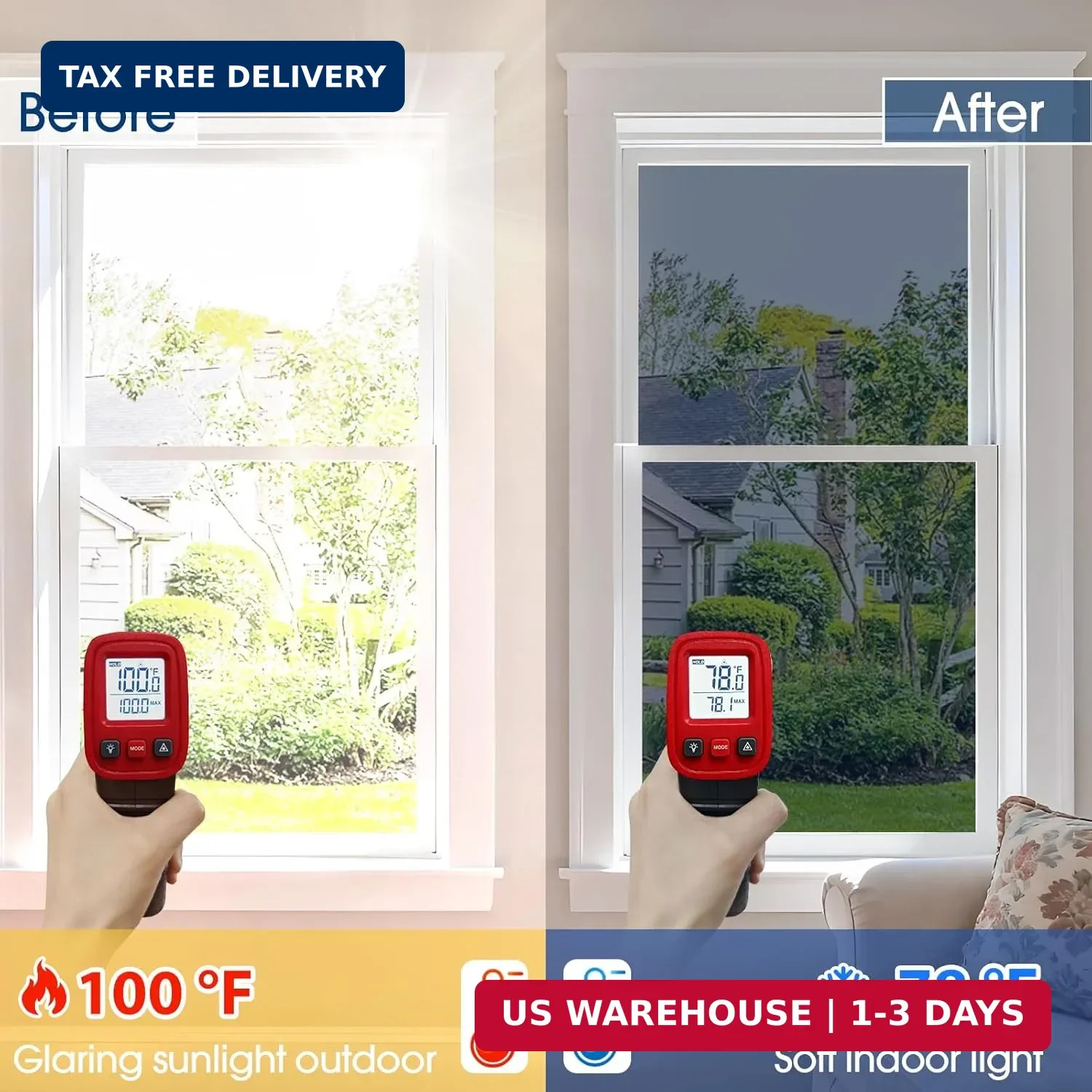 Coavas One Way Privacy Window Film, Heat Control Window Tint for Home, Sun Block