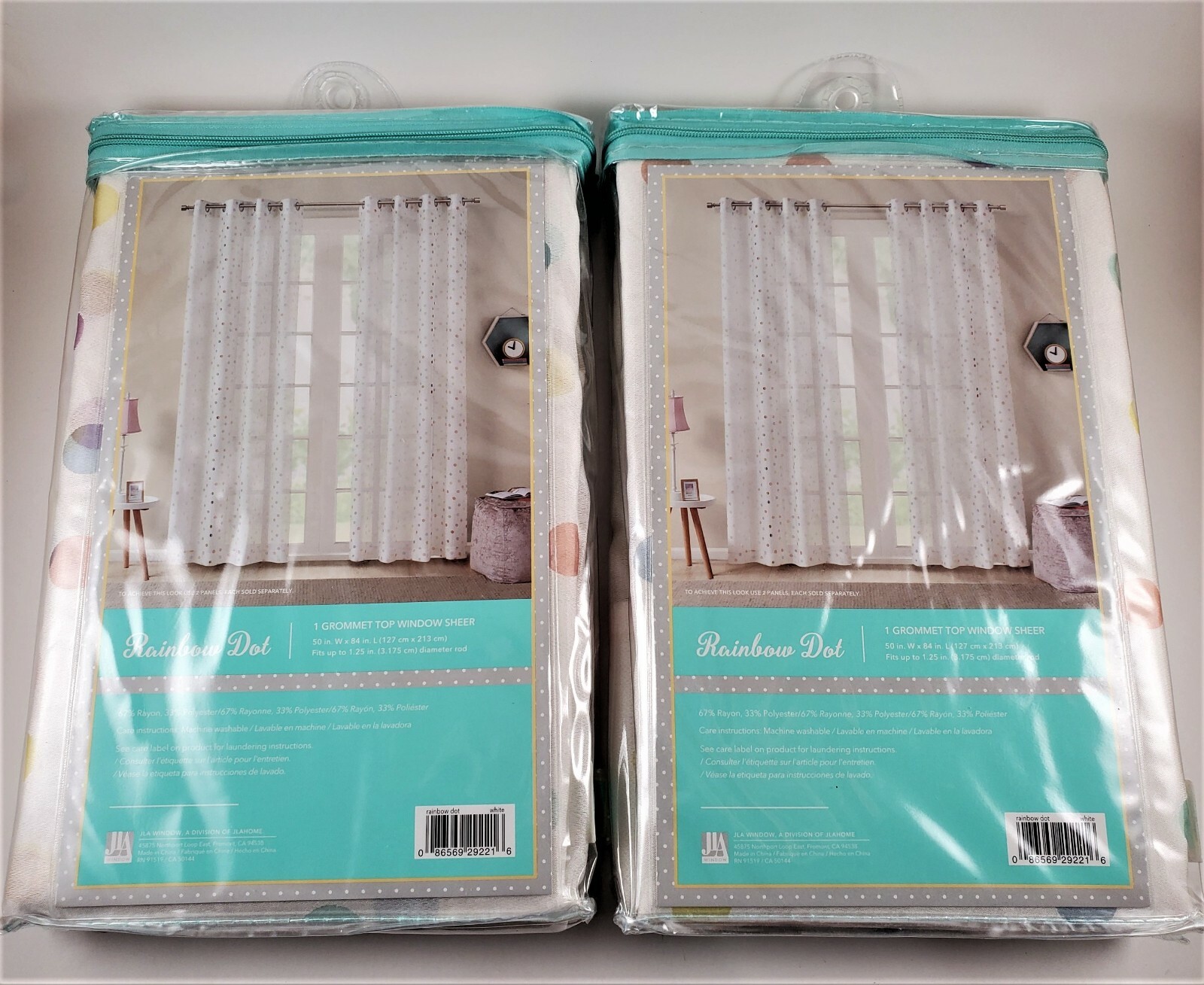 RAINBOW DOT Grommet Top Window Sheer 84 In Length Set of 2 White