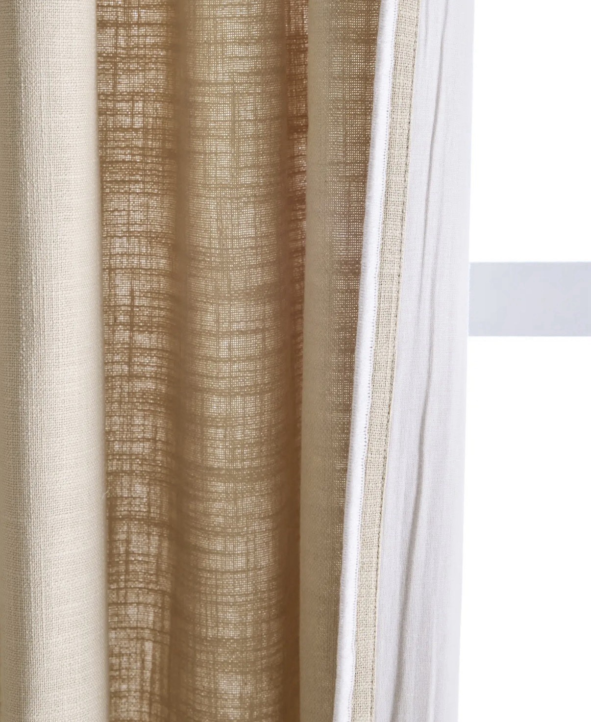 Quince Piped Edge Cotton Curtain Panel 48×96 Natural White Light Filtering