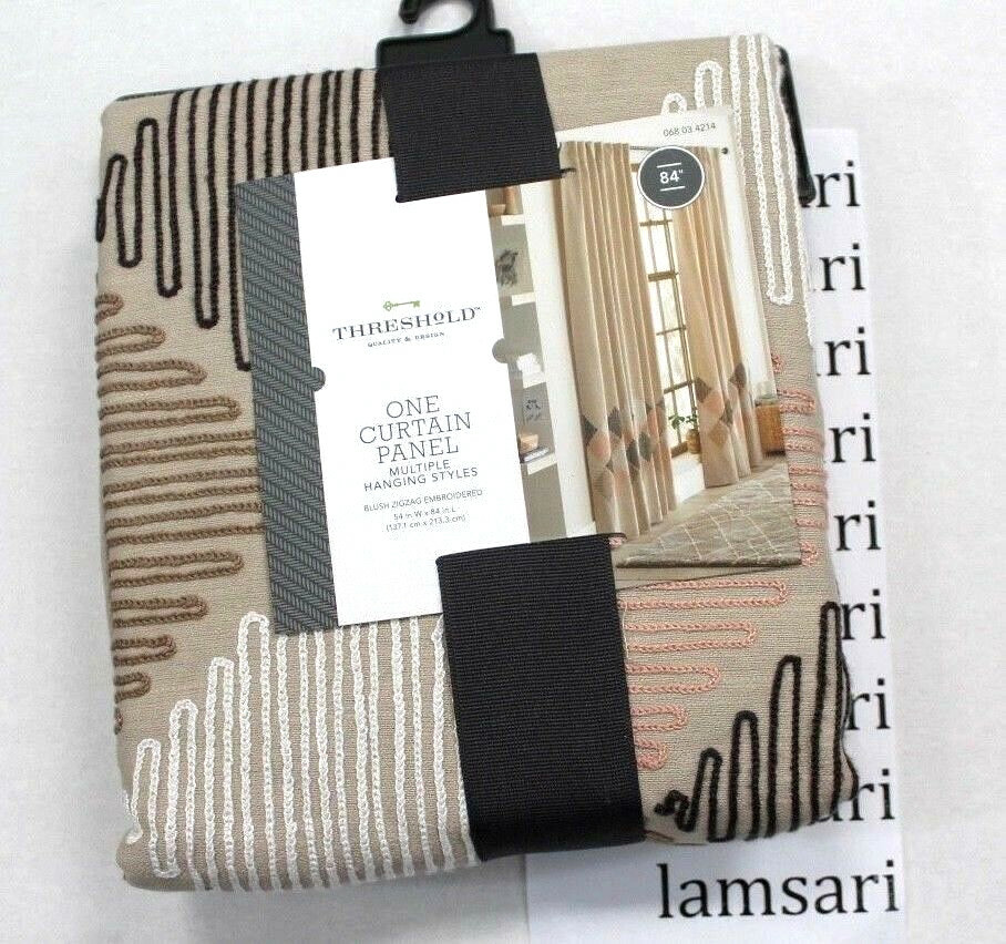 Threshold Blush Zigzag Embroidered One Window Curtain Panel Light Brown NEW