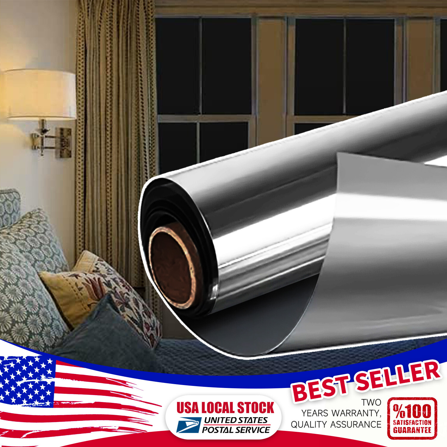 3.3 x3.3FT Uncut Roll Window Mirror Black Chrome Tint Film Car Home Office Glass