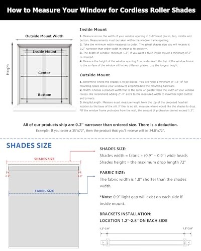 No Tools No Drill Cordless Roller Shades, 100% Blackout 20” W x 72” H Brown