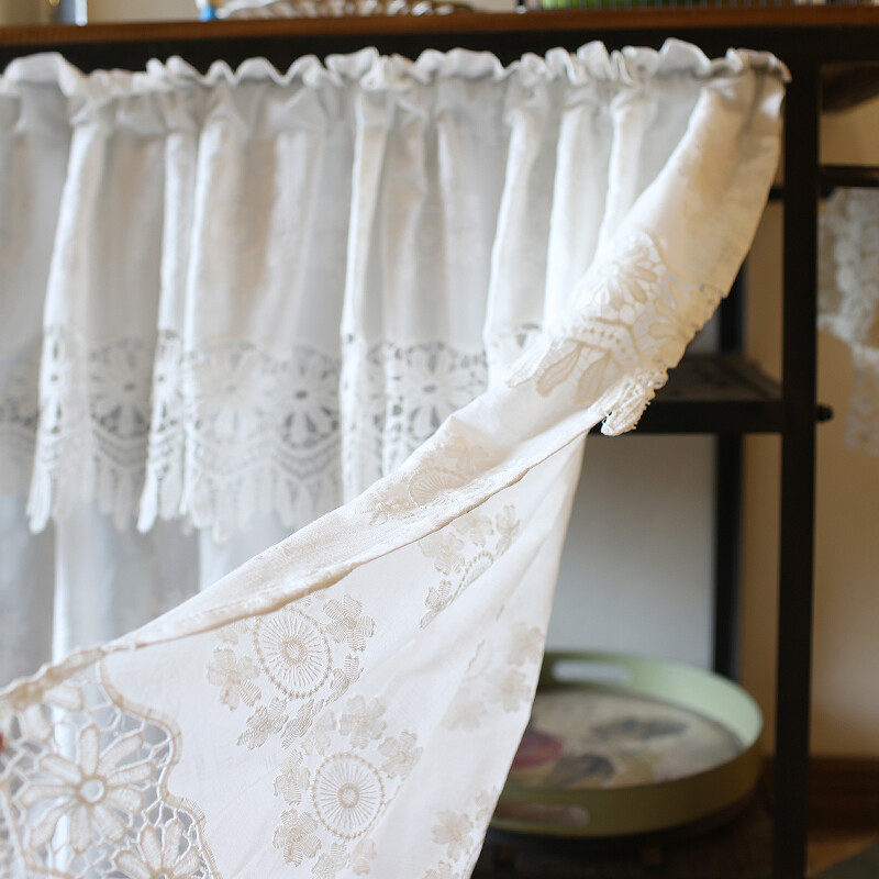 Lace Short Curtain Door Window Cabinet Home Embroidered Cotton White Height 85cm