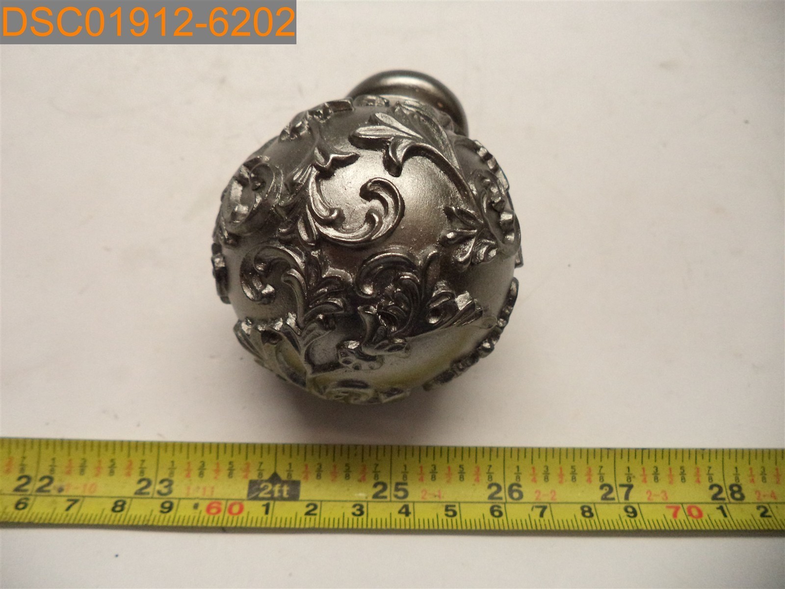 Qty=2: Silver Curtain Rod Finials Stem 1/4″-20 x 1/2″ L, 3 1/8″ L, 2 1/2″ OD