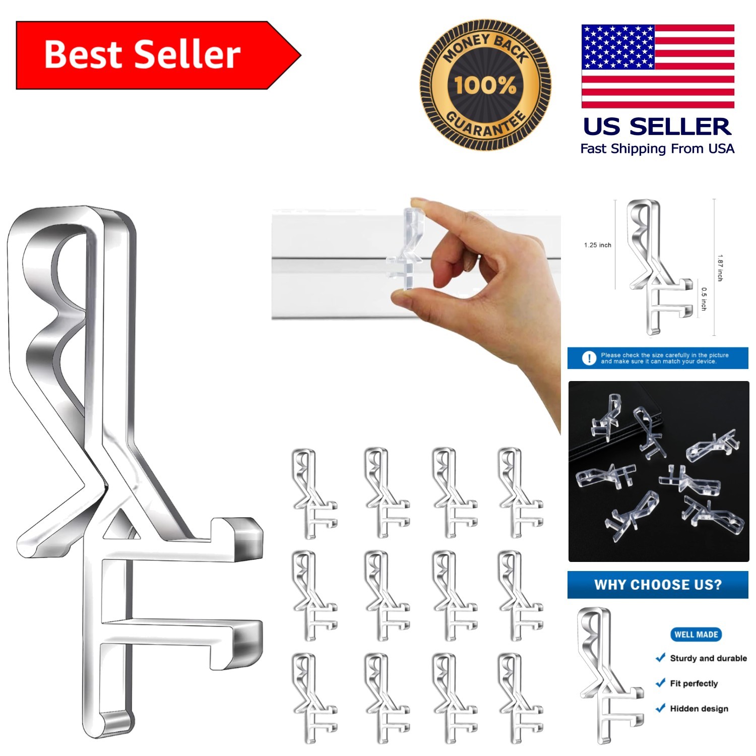 Strong 1-7/8inch Clear Valance Clips – 12 Pieces for Elegant Window Décor