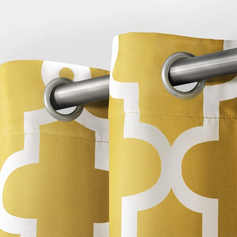 Set 2 Yellow Geo Trellis Curtains Panels Drapes 63 84 96 108 L Darken Grommet