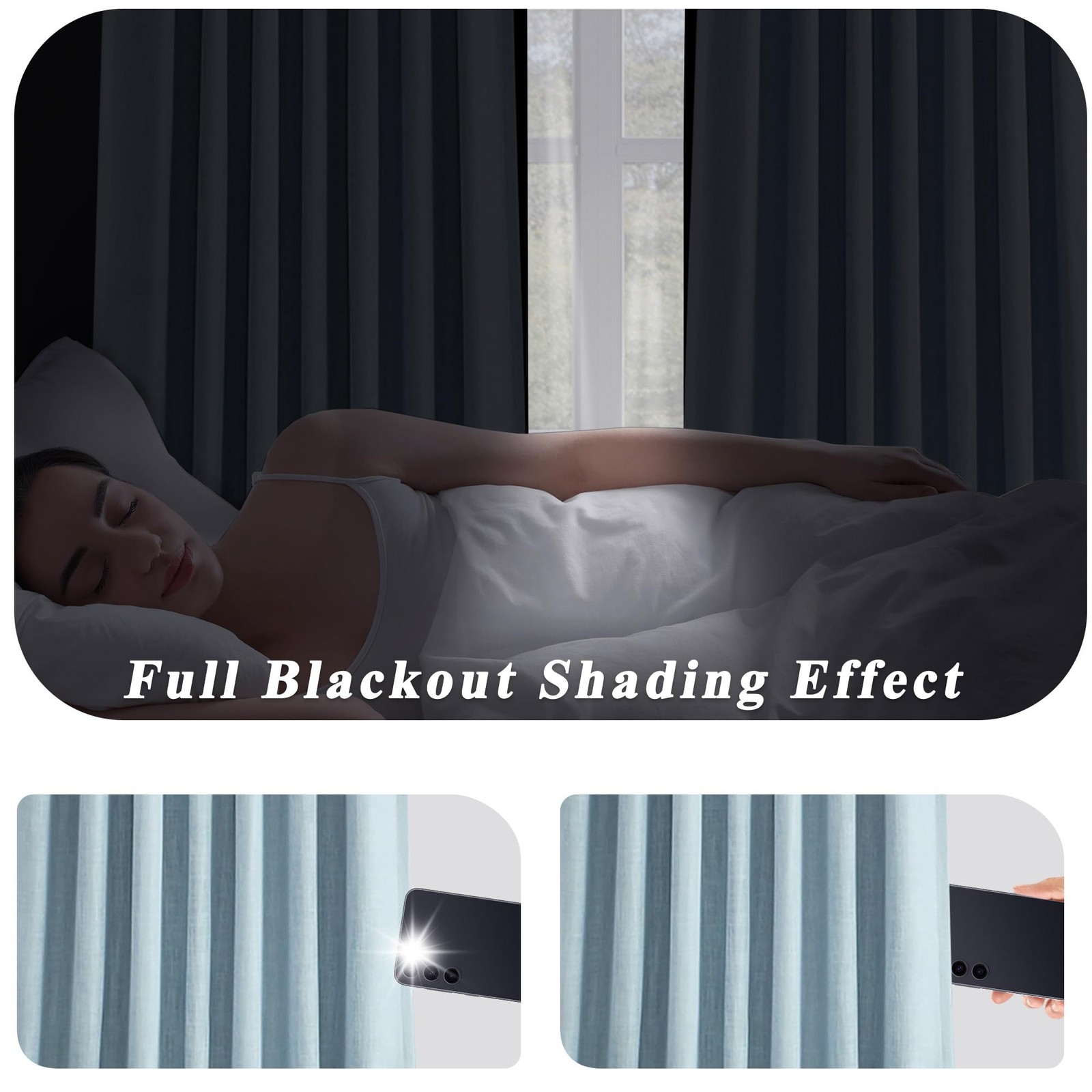 Central Park Dusty Blue Pinch Pleated Full Blackout Curtains Linen Texture
