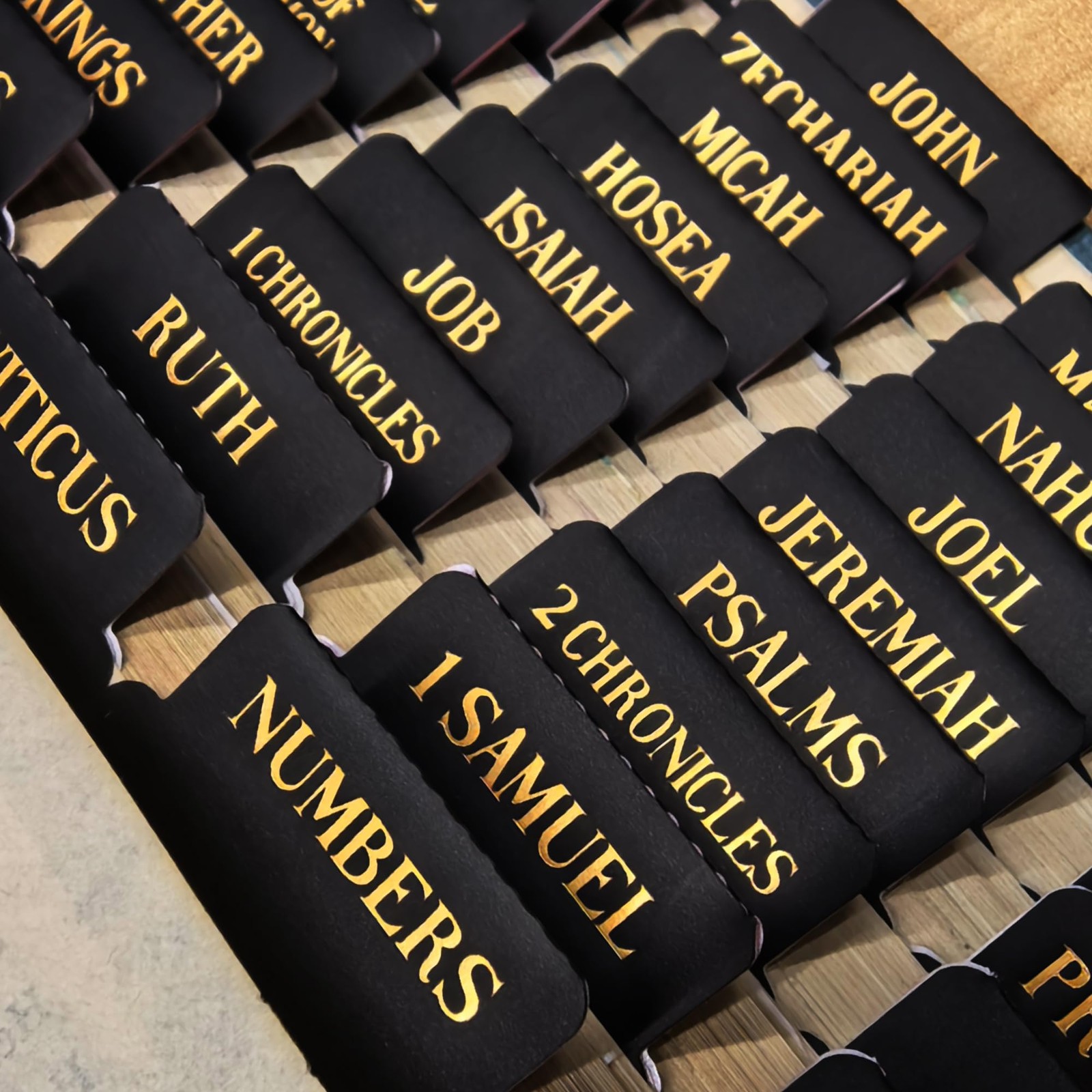 Laminated Bible Tabs, Gold Foil Embossed Lettering Index Tabs for Black