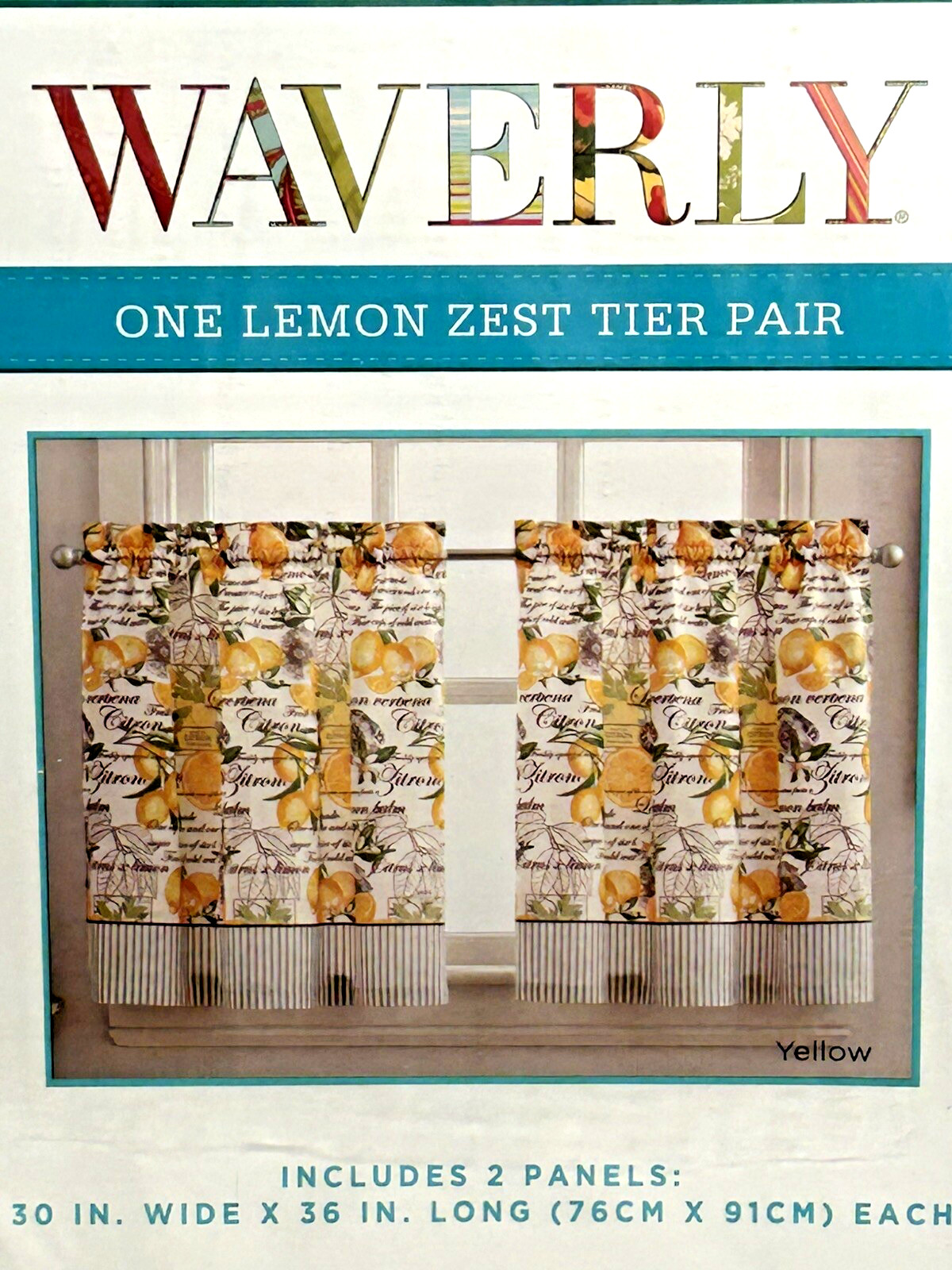 Waverly Summer Lemon Zest Pair Kitchen Curtains Rod Pocket Yellow Cottage NEW