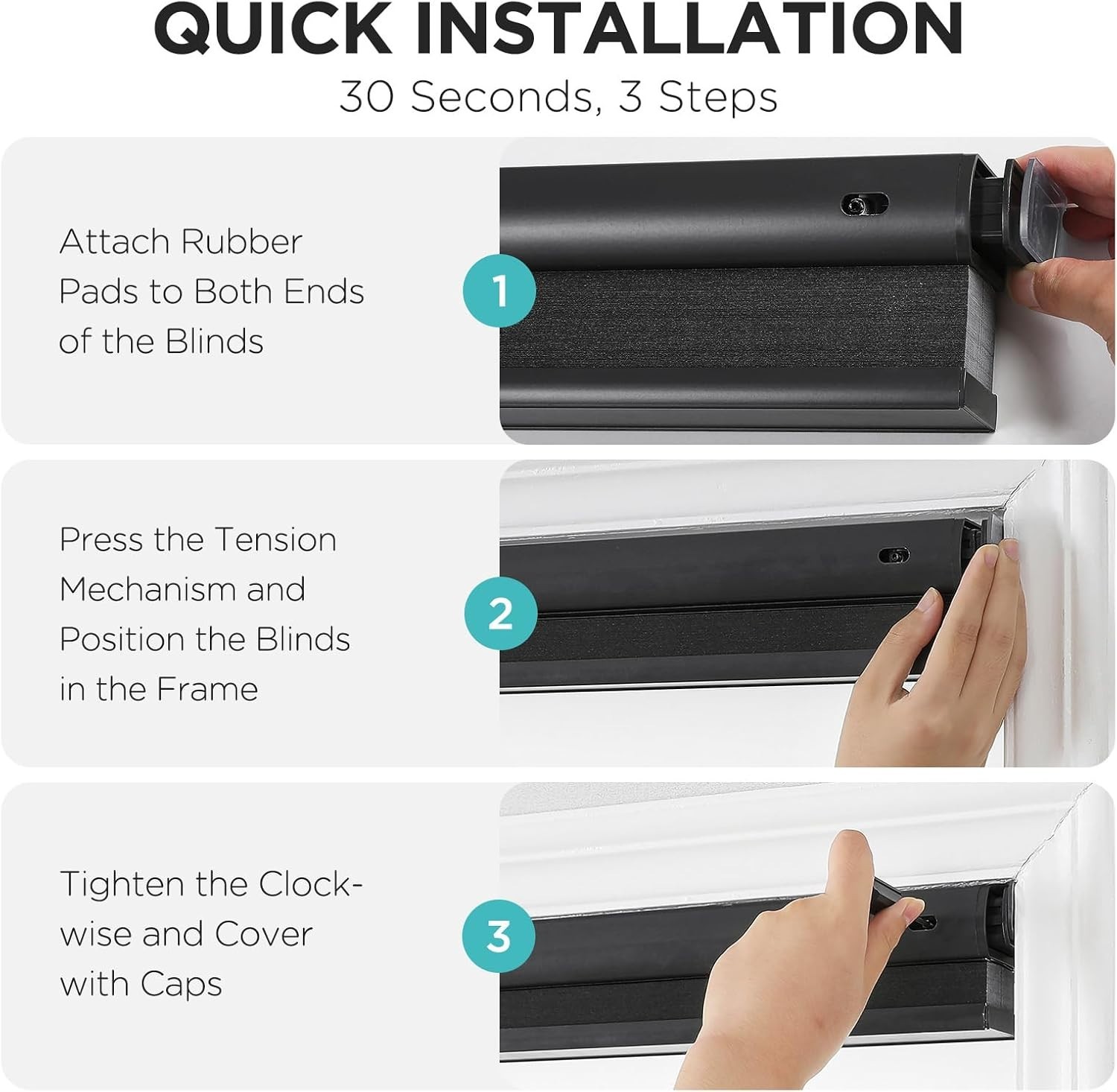 Thermal Insulating Honeycomb Blinds – 35” W x 64” H, No Drill & Noise Reducing