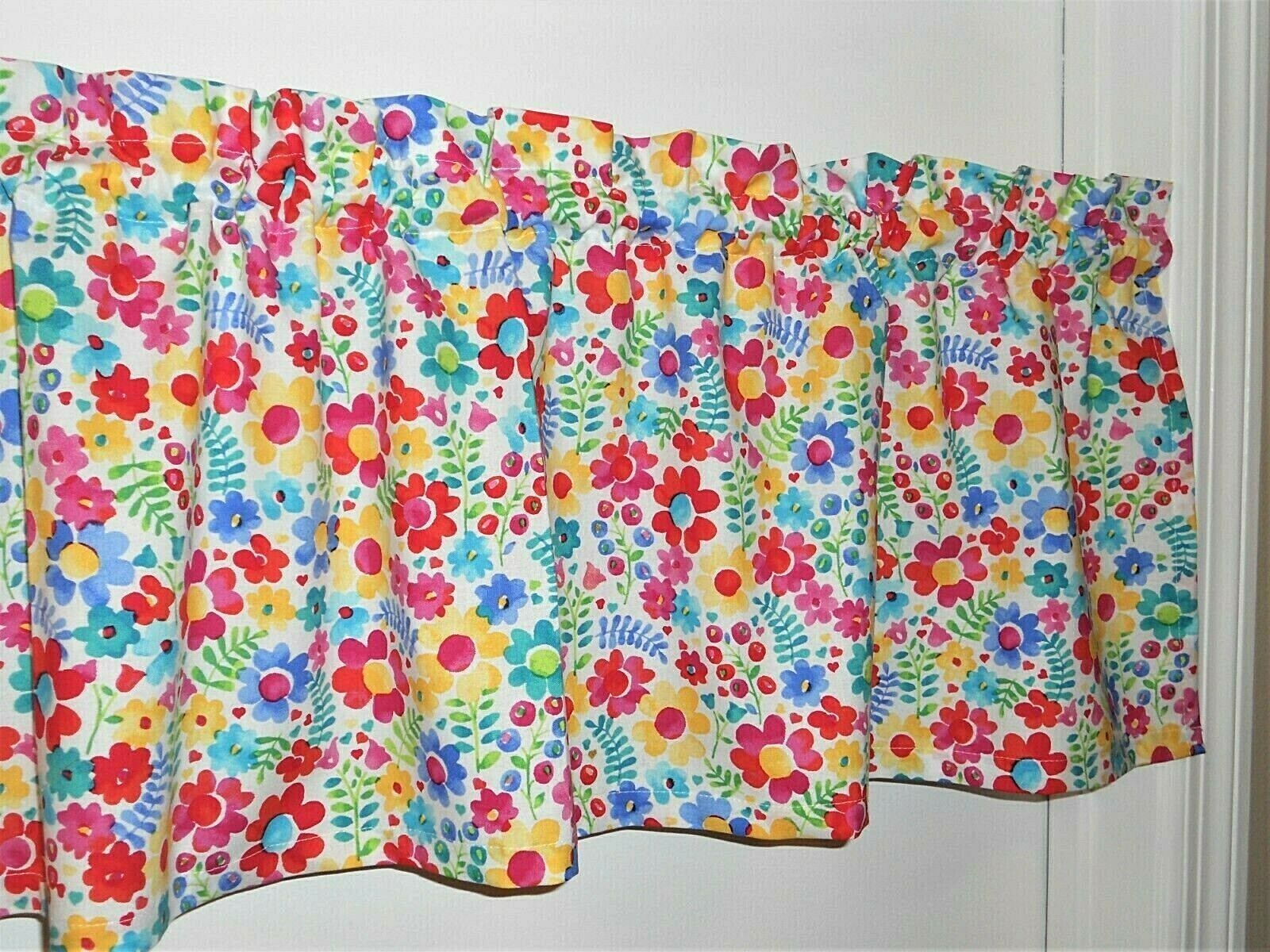 Spring Easter Curtain Valance Flower Daisy Red Pink Blue Turquoise Green Yellow