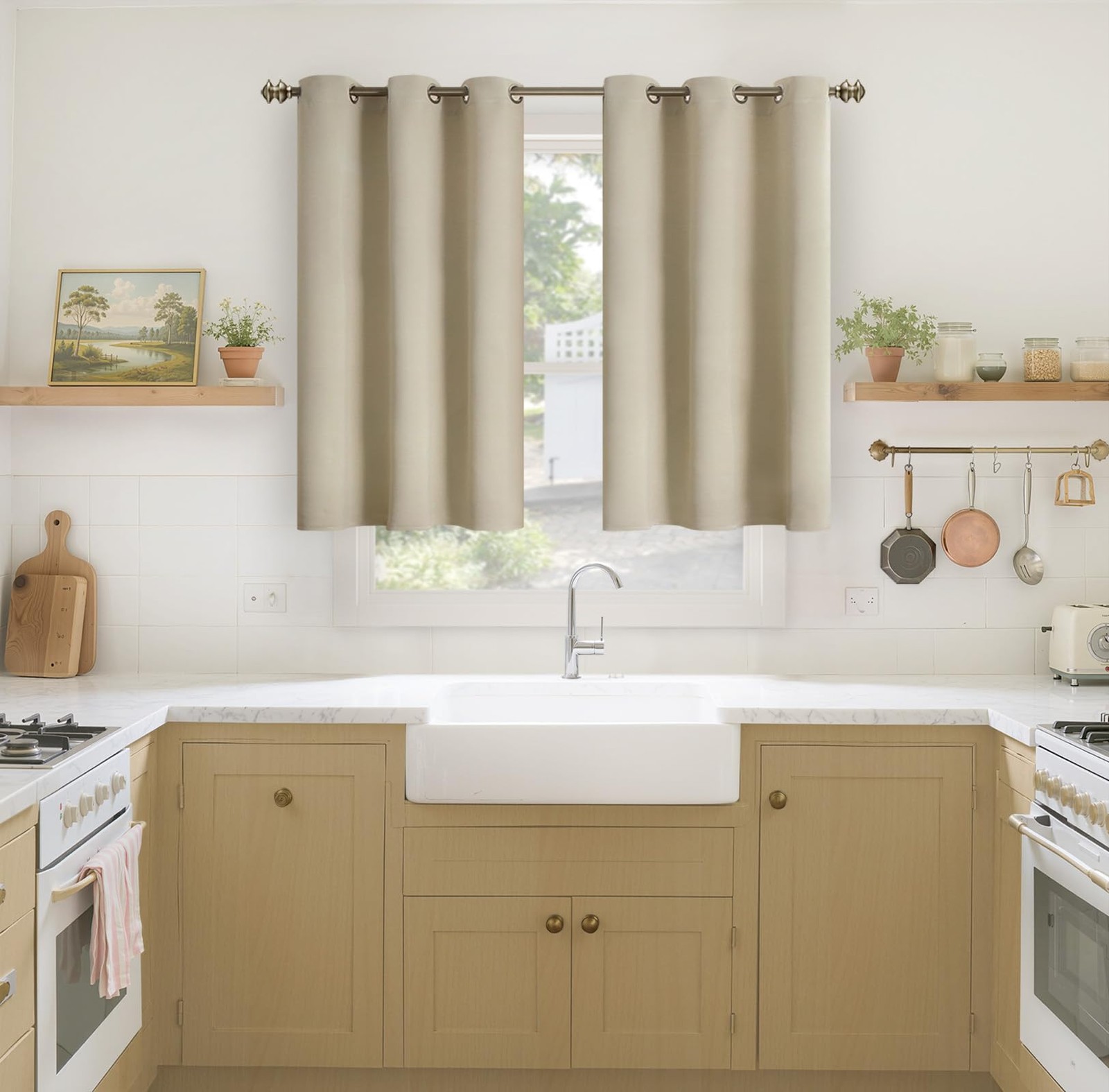 40 Inches Length Beige Blackout Curtains for Kitchen Window – Short Thermal I…