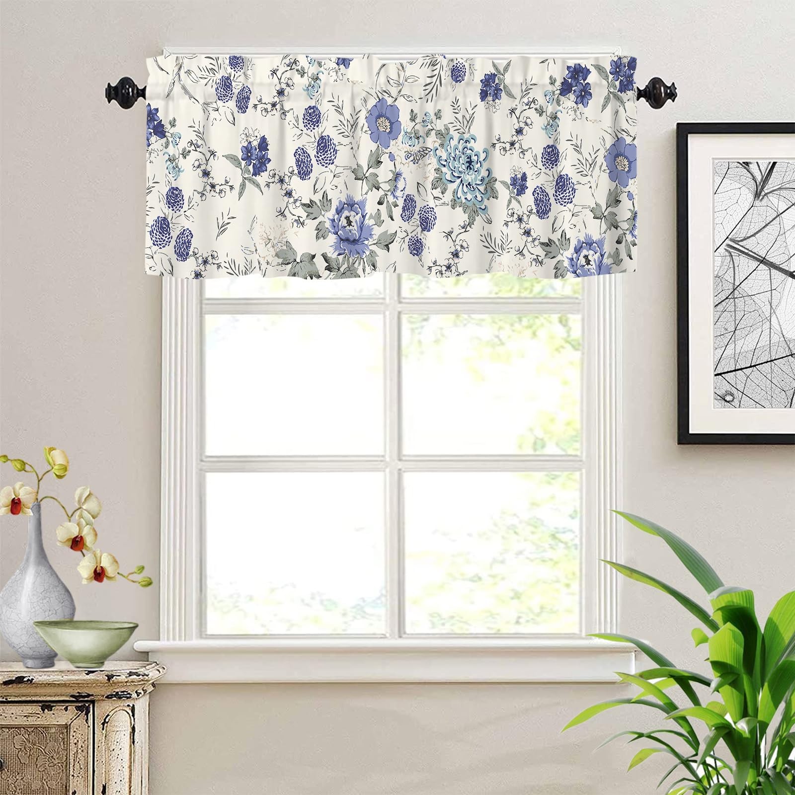 Spring Window Valances Summer French 18″W x 54″L (Pack of 1) Blue Floral