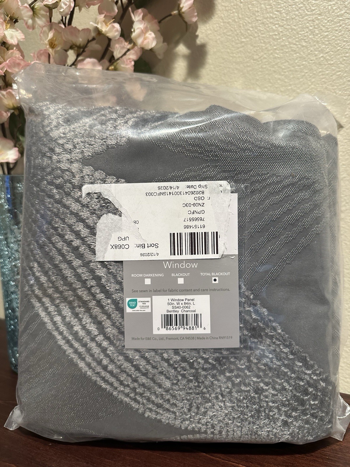 SunSmart Bentley Charcoal total blackout grommet curtain panel 50 x 84in window