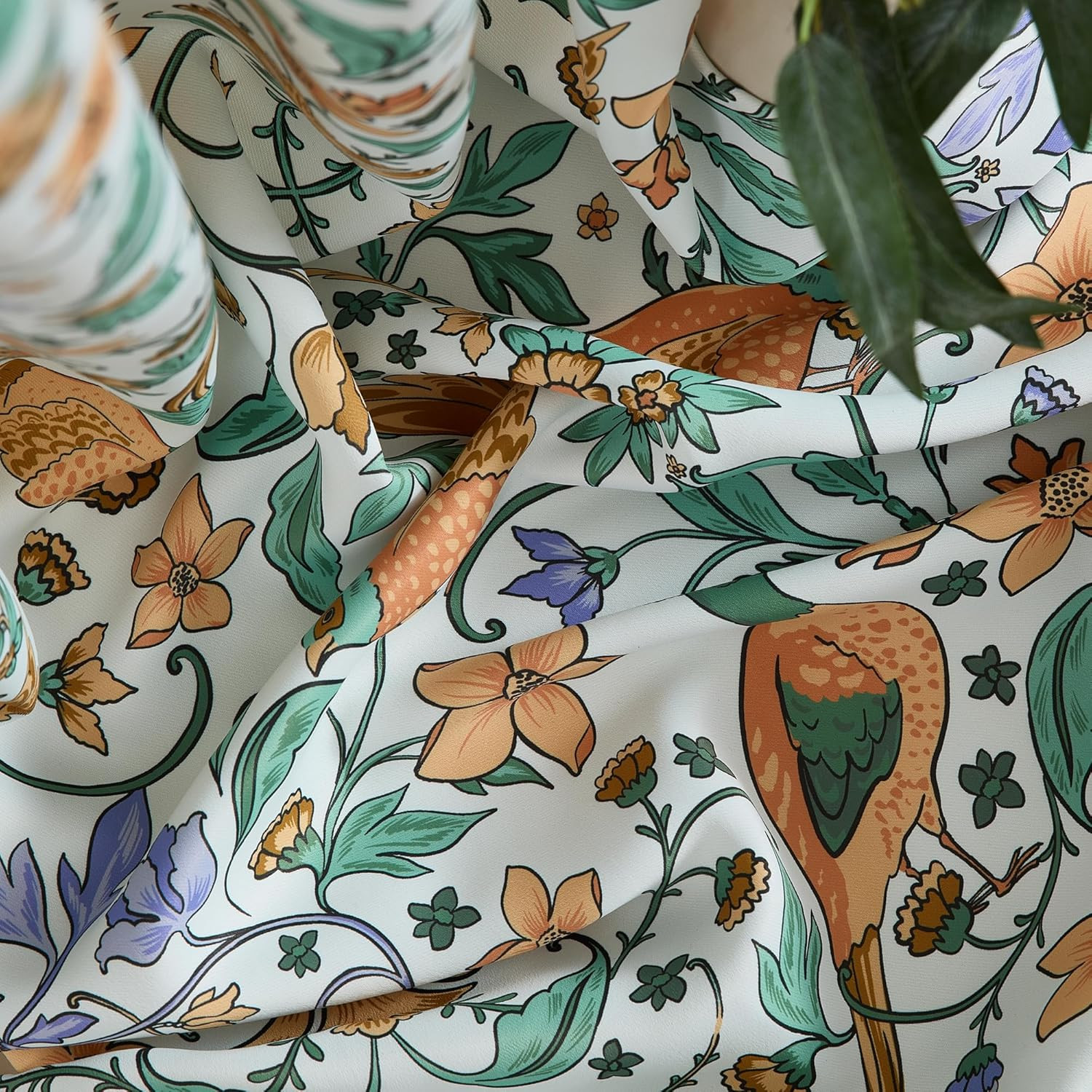 Florence Chinoiserie Whimsical Floral & Birds Patterned Window Back Tab Rod Pock