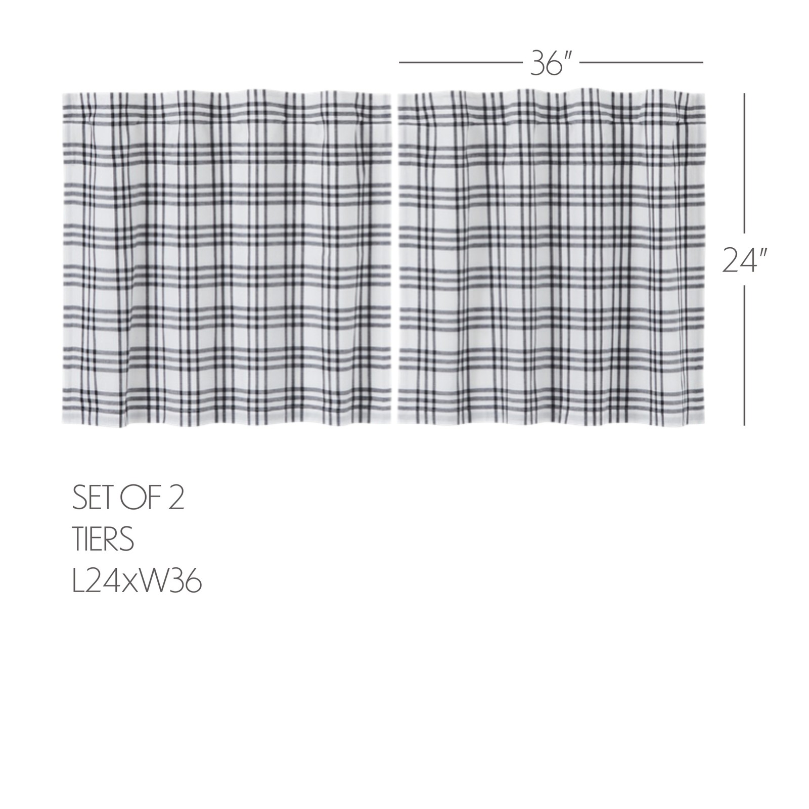 Sawyer Mill Black Black Plaid Set (2 Swag 36×16 ; 2 Tier 24×36) VHC Brands
