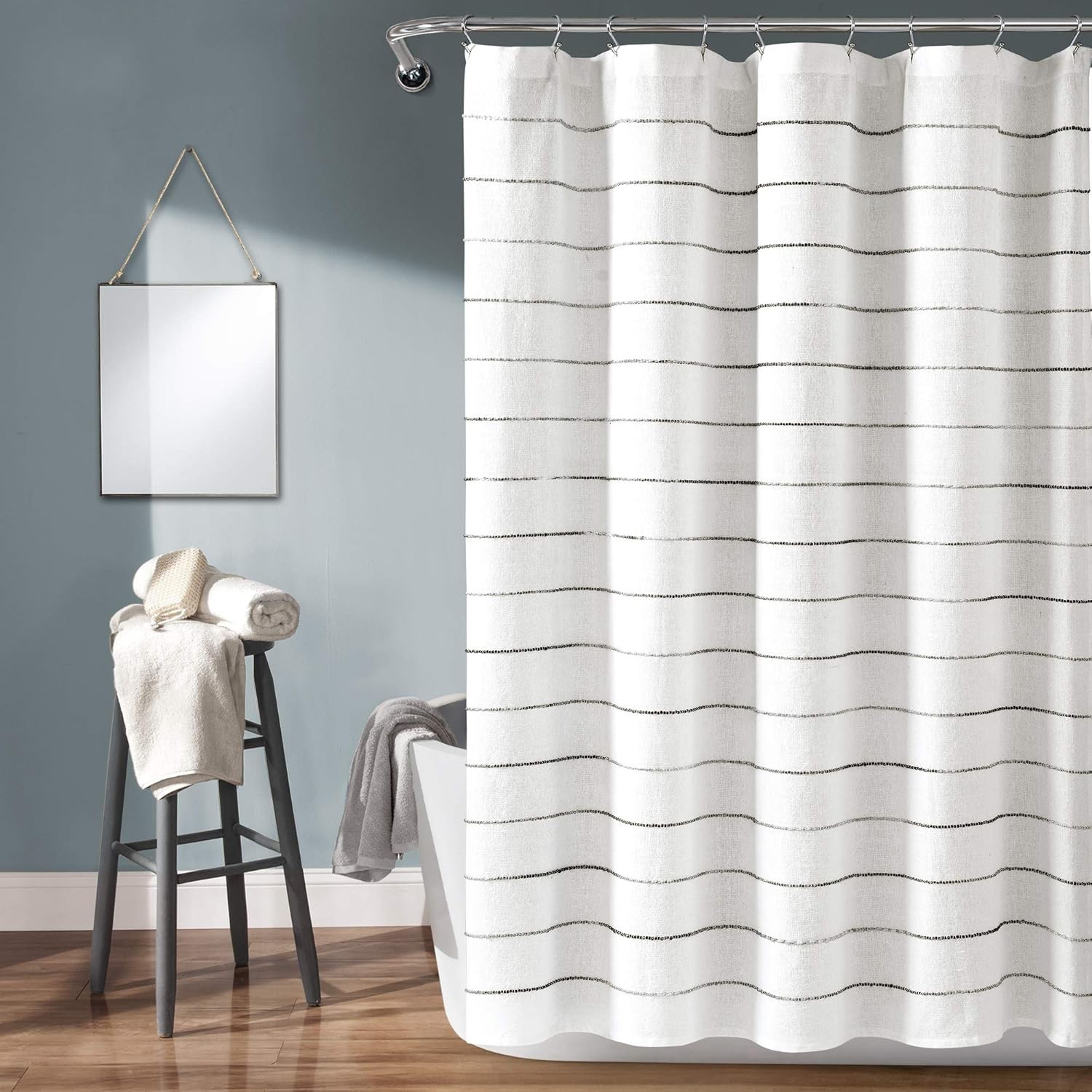 Ombre Stripe Yarn Dyed Cotton Shower Curtain, 72″ W x 72″ L, Gray & Multi –