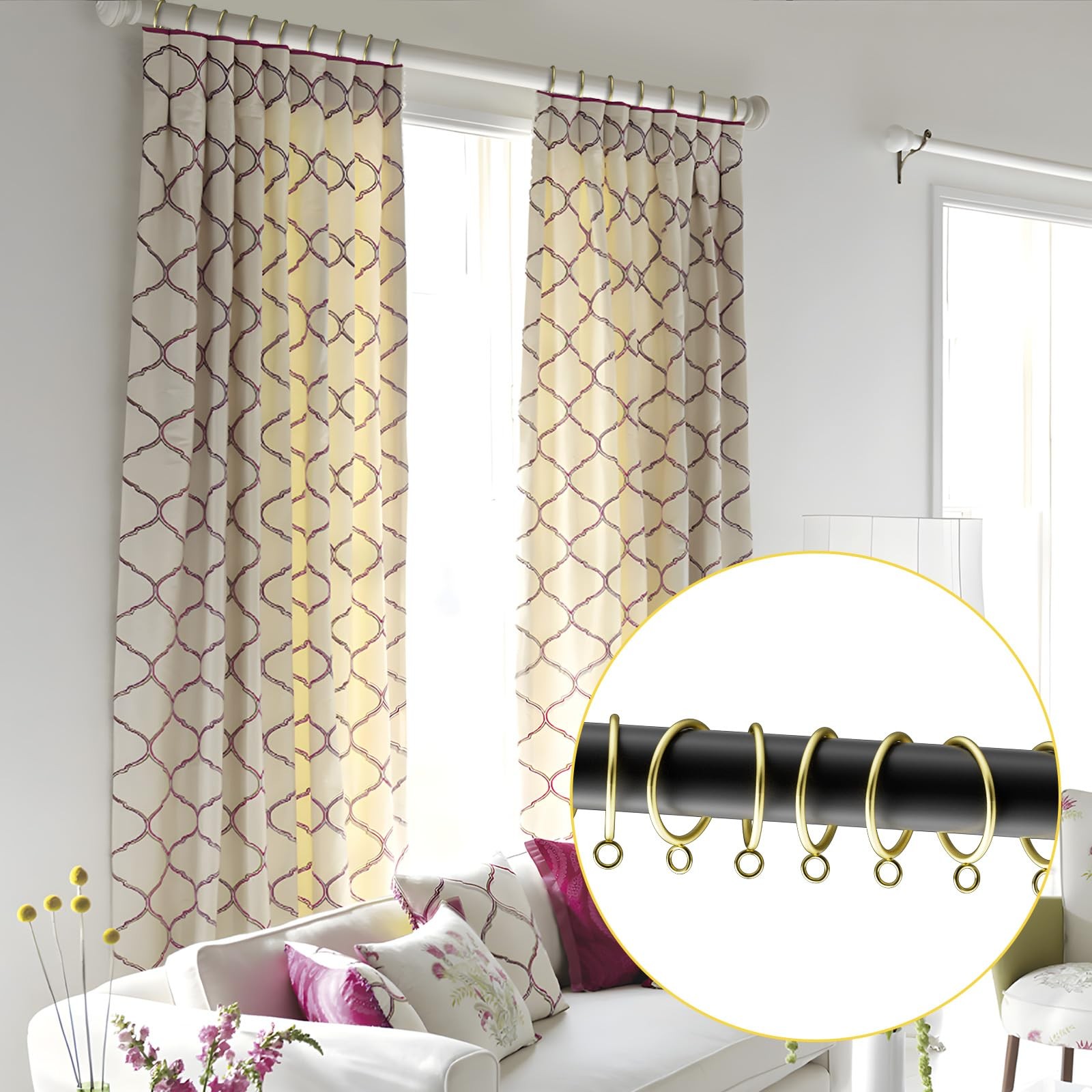 1.5 inch Inner Diameter, 14 Pack Curtain Rings Gold,1.5 Inch Diameter
