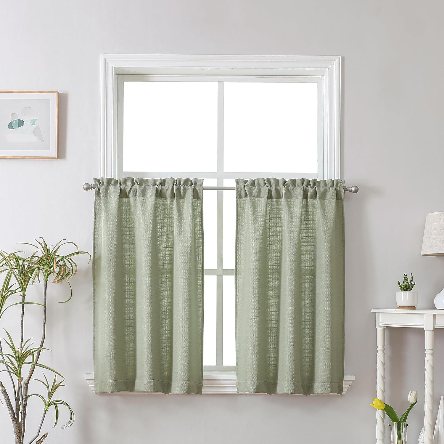 White Curtains 78 Inch Length 2 Panels Set, Faux Linen Textured Light Filtering