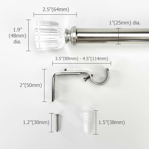 Adjustable 72-144 Inch Silver Curtain Rods for Large Windows 68-140 Inches, 1