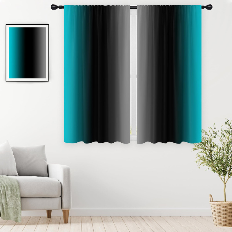 Eglgcc Teal Turquoise Curtains Black Aqua Grey Gray Ombre Gradient Abstract