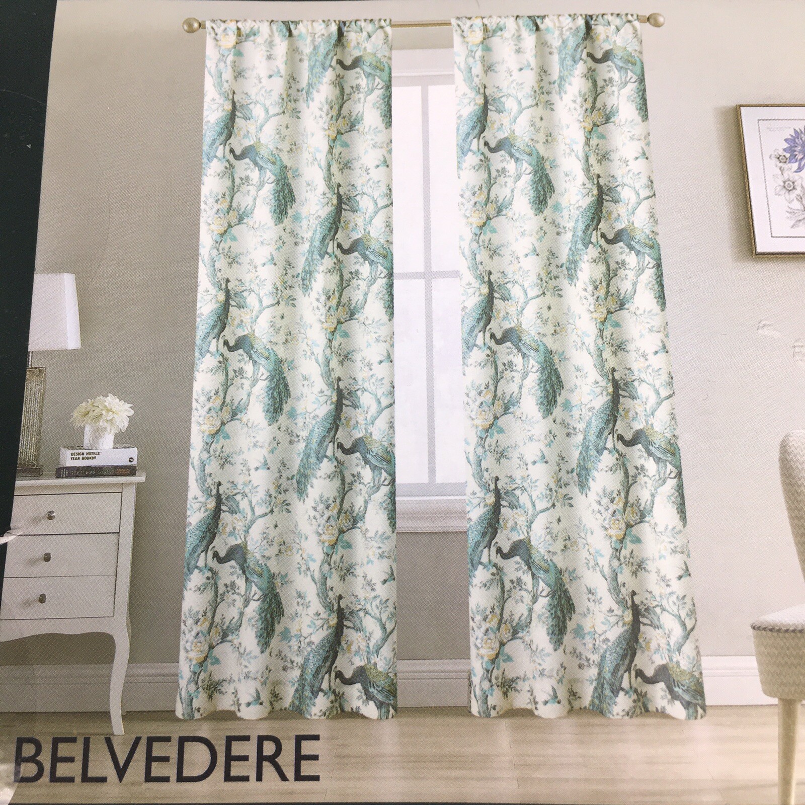 Laura Ashley Belvedere Peacock 2 Window Curtain Panel Set Blue Turquoise 38×96