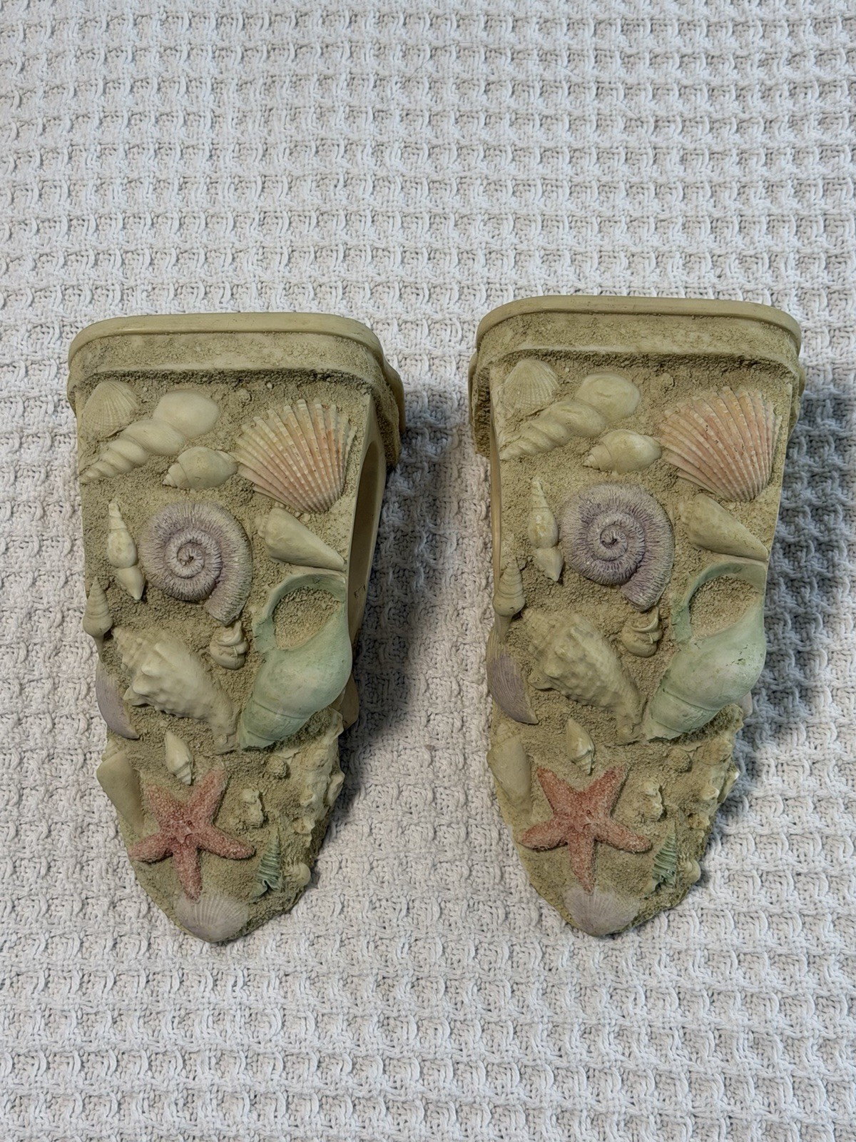 Set Of 2 Vintage Seashell Coastal Shell Curtain Rod Holders
