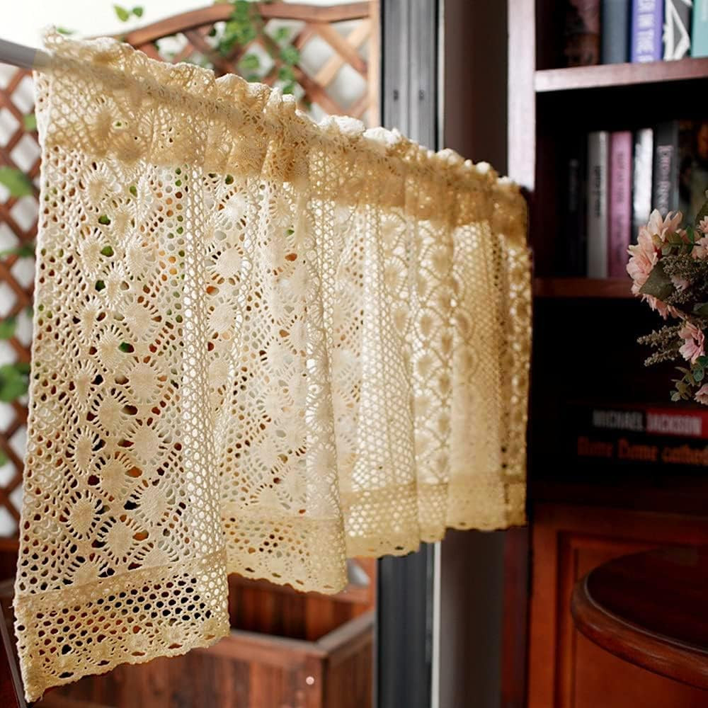 Rustic Boho Crochet Curtain Valance Handmade Farmhouse Lace Window Tier – US