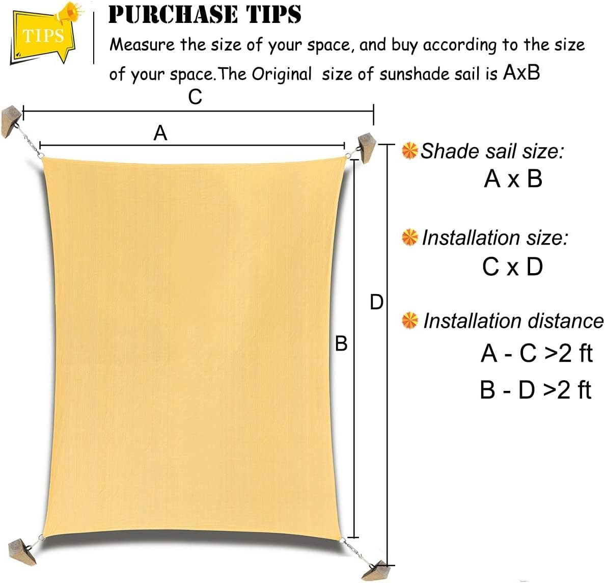 Rectangle Sun Shade Sail Canopy, 6′ x 8′ Patio x Rectangle, Sand
