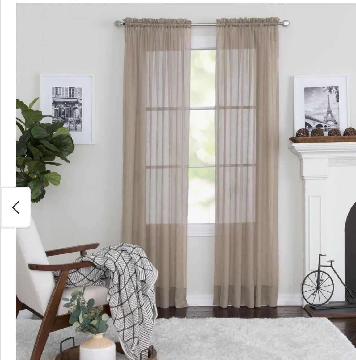 Miller Preston sheer light filtering rod pocket curtain panel 52 x 84in taupe