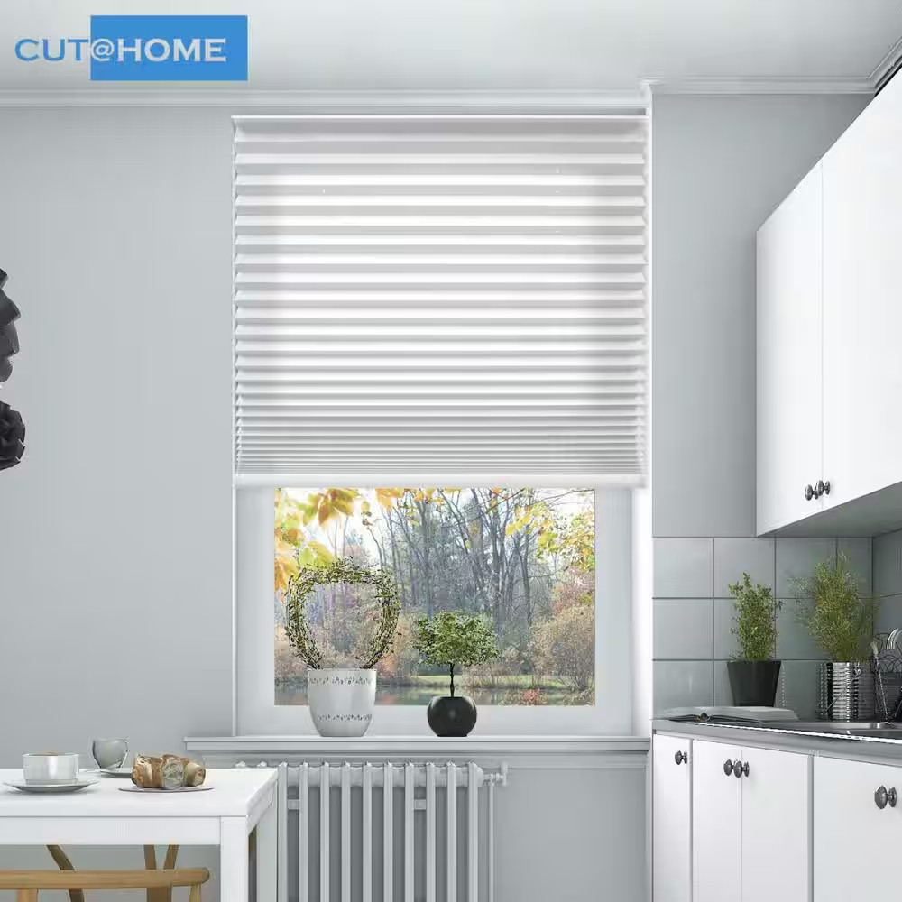 Cut at Home Adjustable Width Pleated Shade 1.5 In. Pleat White Cordless Light Fi