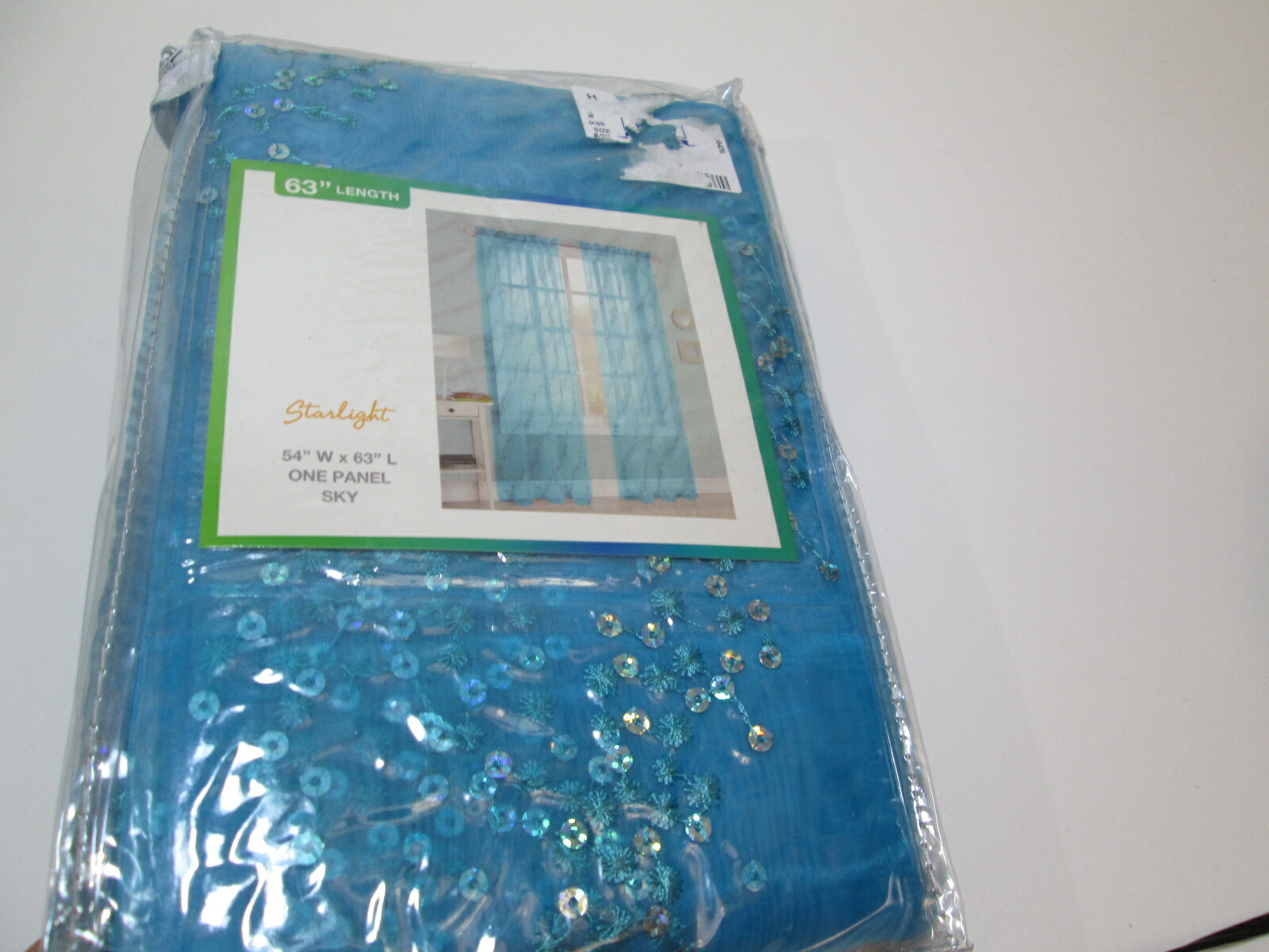 My Home by S. Lichtenberg STARLIGHT Sequince Sheer Panels 2(54″x63″) ~ Blue Sky