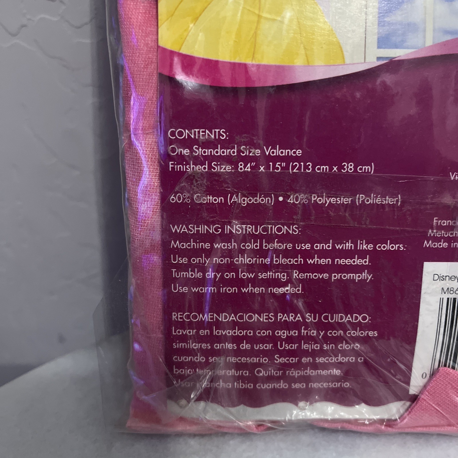 Disney Princess Cotton Blend VALANCE 5 PRINCESSES Repeat Pink Background Sealed
