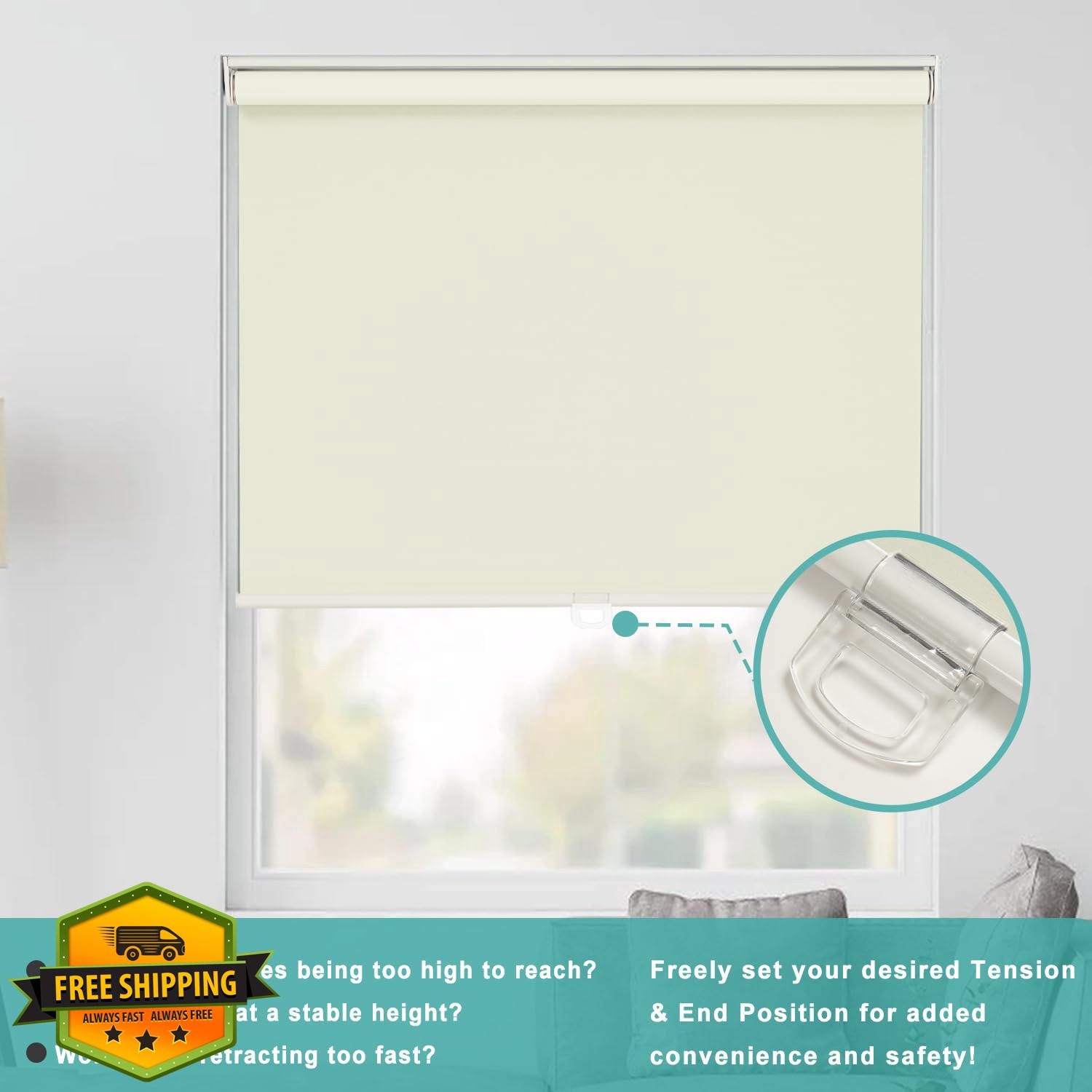 Changshade Roller Shade Beige 20.5×72 Cordless Blackout Insulated