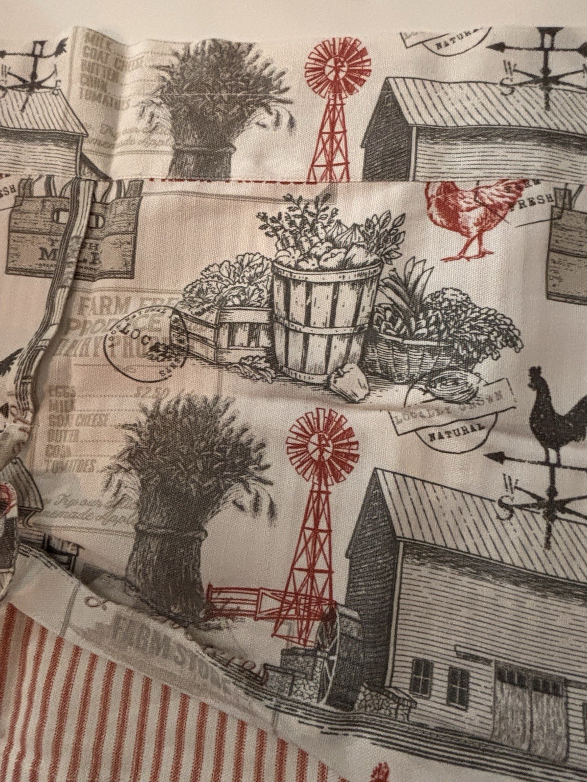 Better Homes & Gardens Red Rustic Farm Print Valance 60 x 16” Farmhouse Country