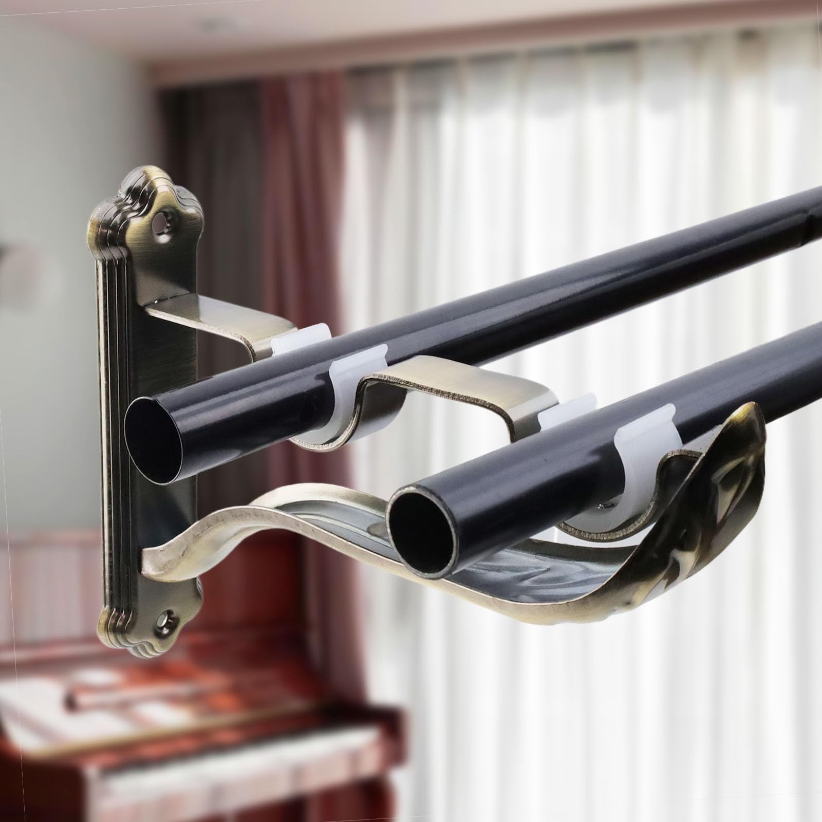 Tsnamay 3Pcs Double Curtain Rod Brackets Holders,Bronze