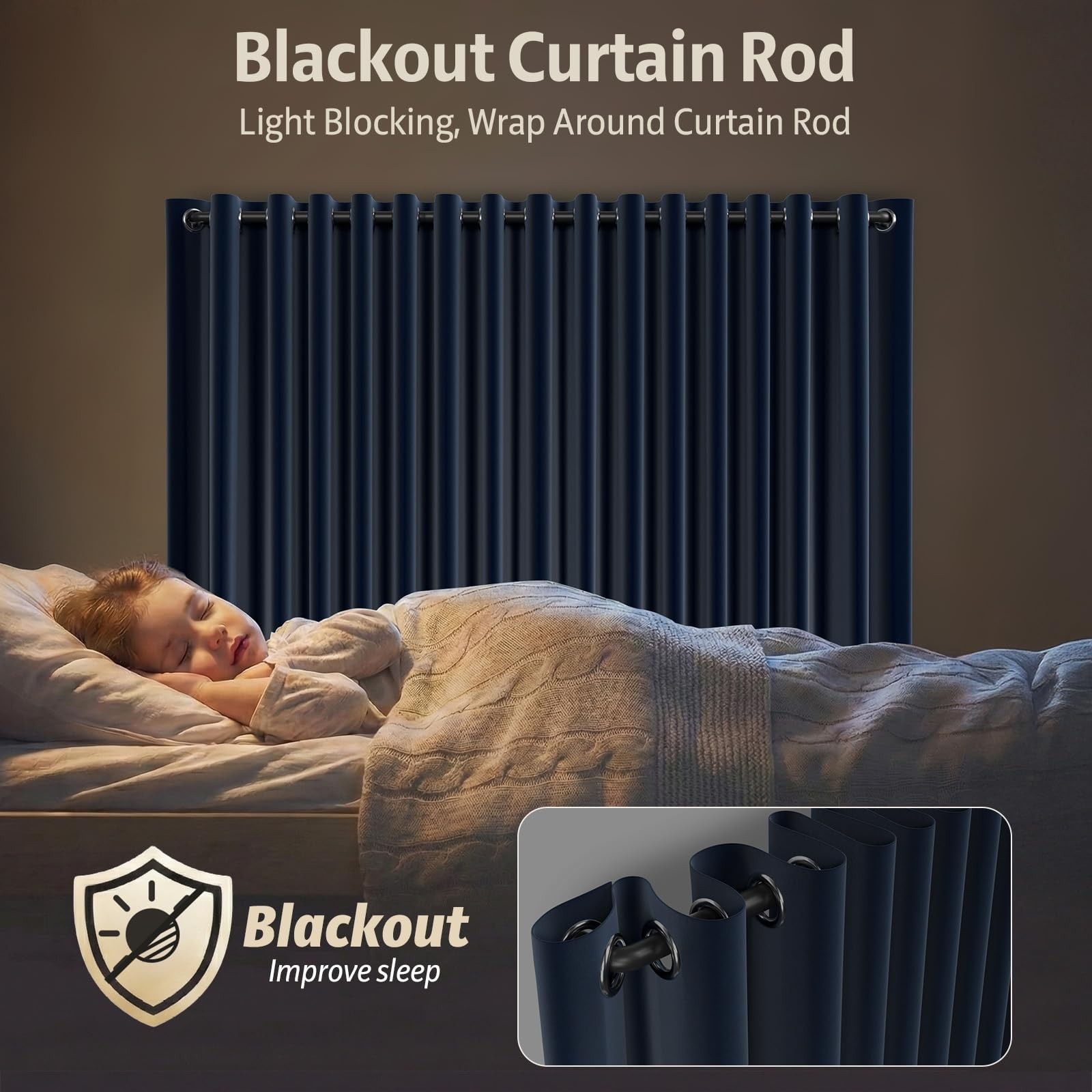 Matte Black 1 Inch Wrap Around Quick Release Blackout Curtain Rod 66 To 153 Inch