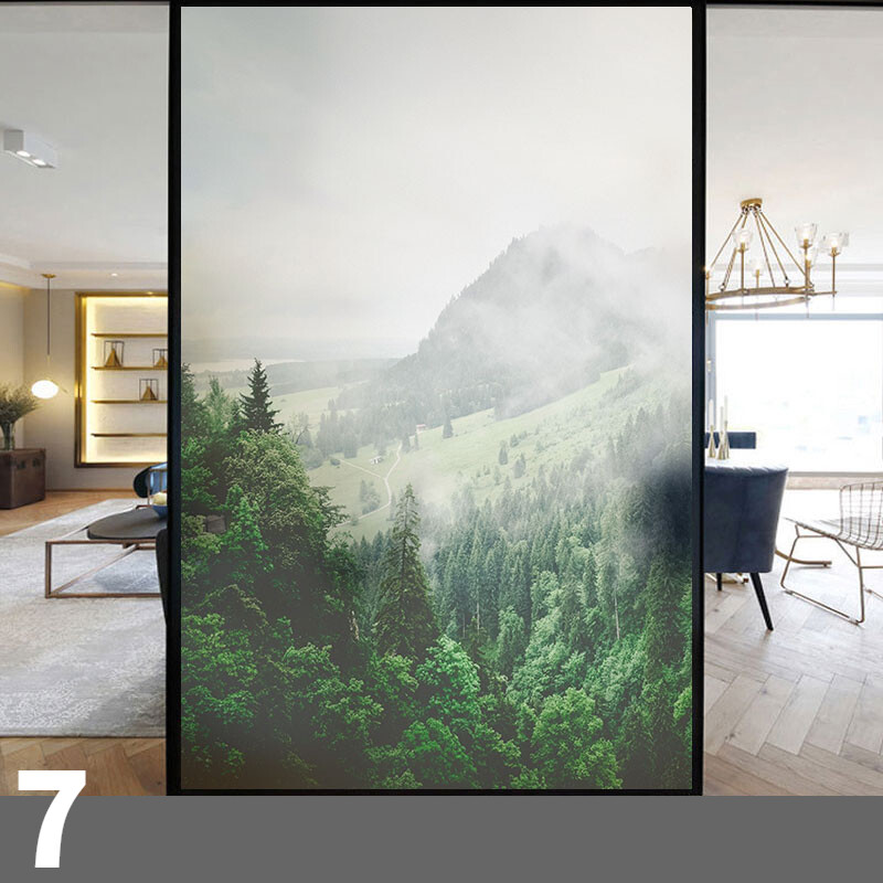 1x Frosted Window Film Privacy Film Static Cling Glass Sticker 3D Forest Scenery