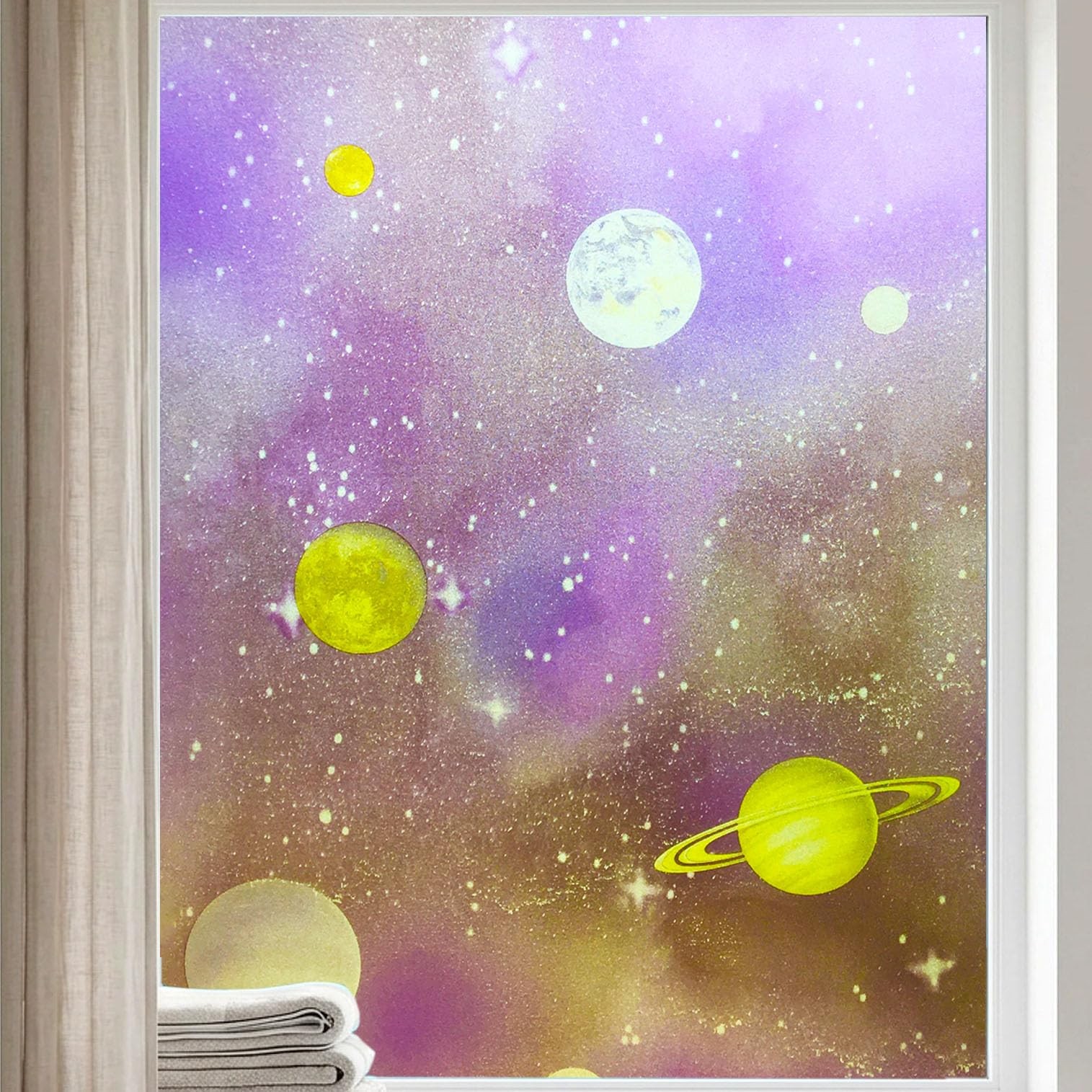 Purple Window Privacy Film Stained Glass Sliding Door Cling Decorative Galaxy…