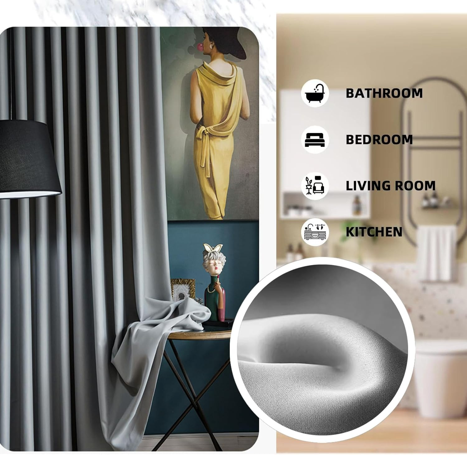 Ceiling Track Room Divider Curtains, 95% Blackout, Noise Reduction, Grey, 15×9 F