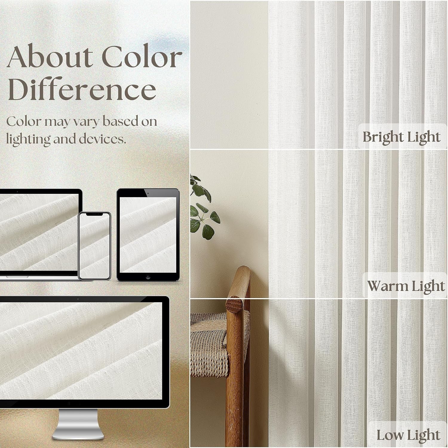 Beige White Pinch Pleated Linen Curtains 2 Panels 105 Inches Long for Living Roo