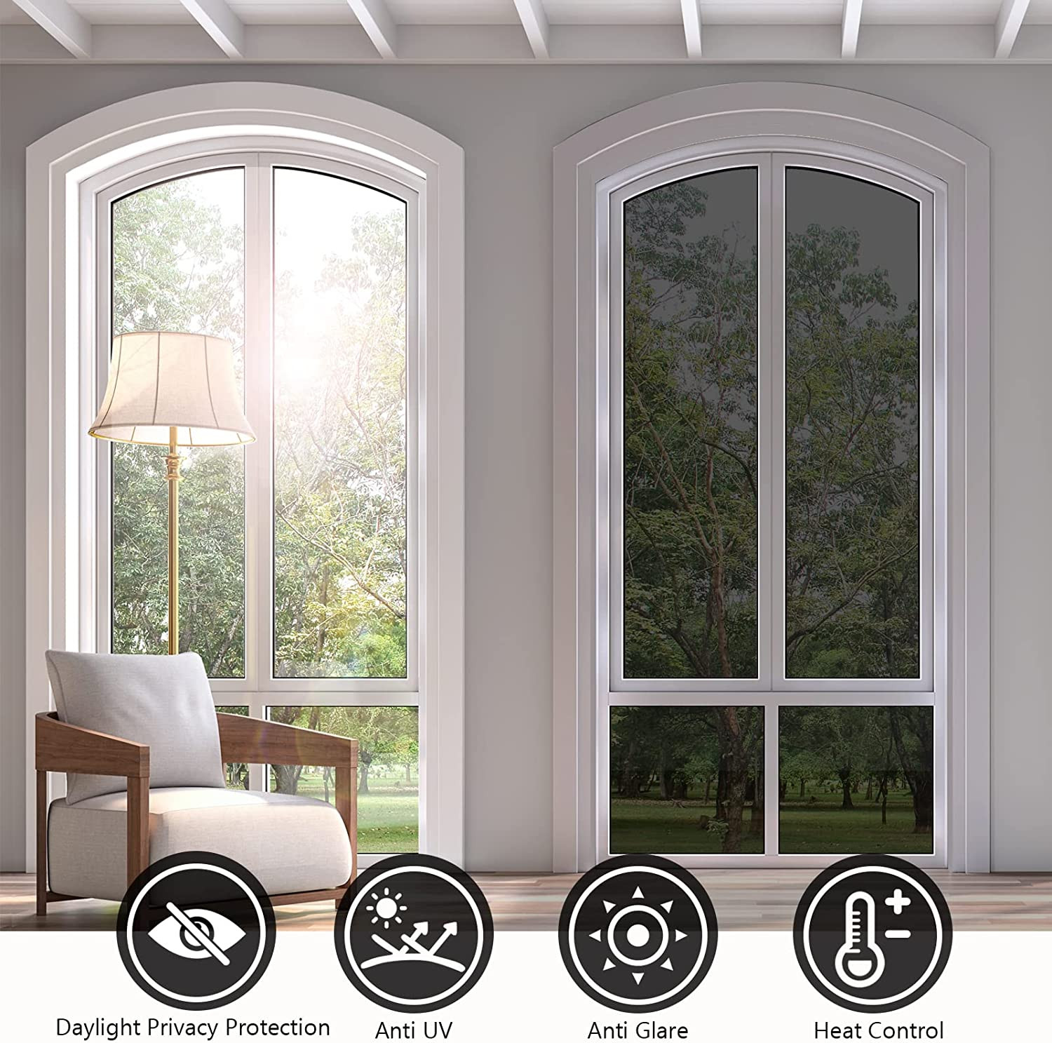 KESPEN Window Privacy Film One Way Daytime Privacy Static Cling Sun Blocking ant
