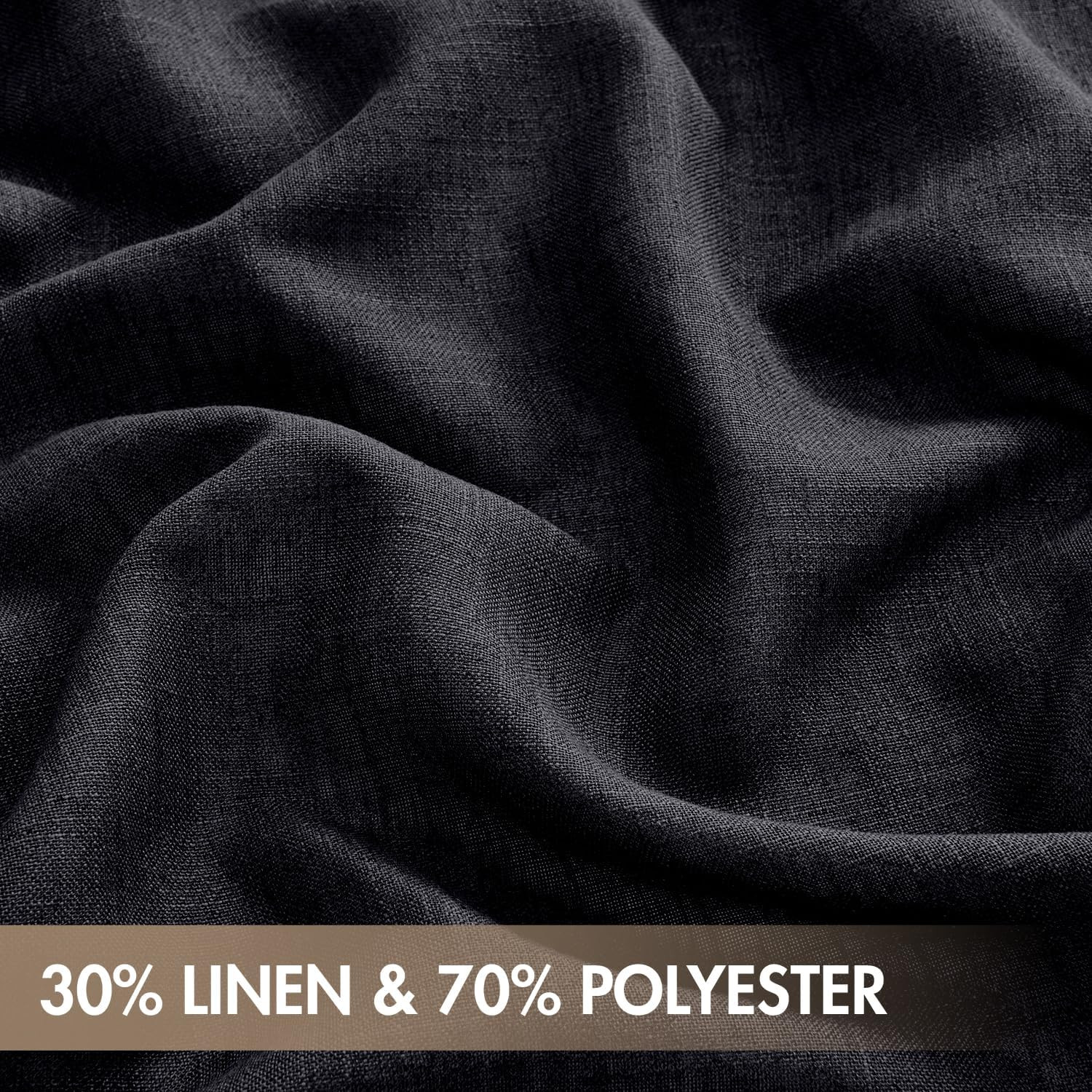 MIULEE Black Linen Curtains 84 Inch Long 4 Panels Light Filtering Window Drapes
